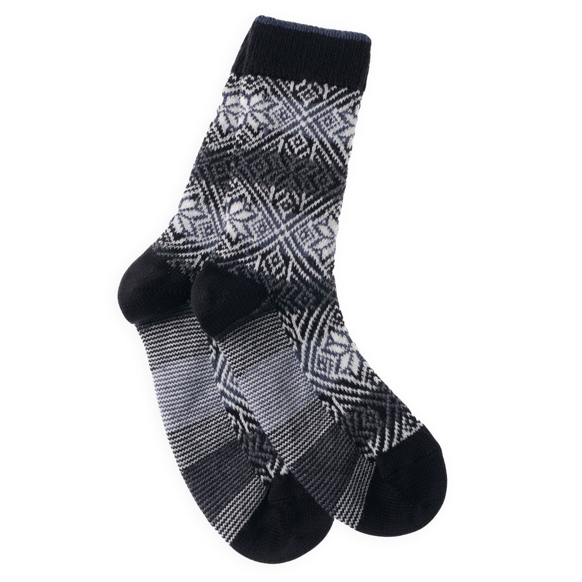 Chaussettes en laine mérinos colorées épaisses Noir & Bleu - Style Norvégien