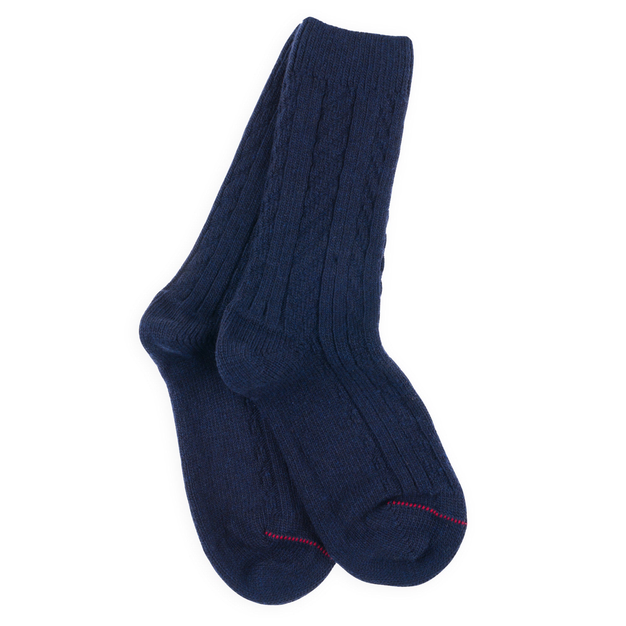 Chaussettes en laine et cachemire Marine - Torsade épaisse