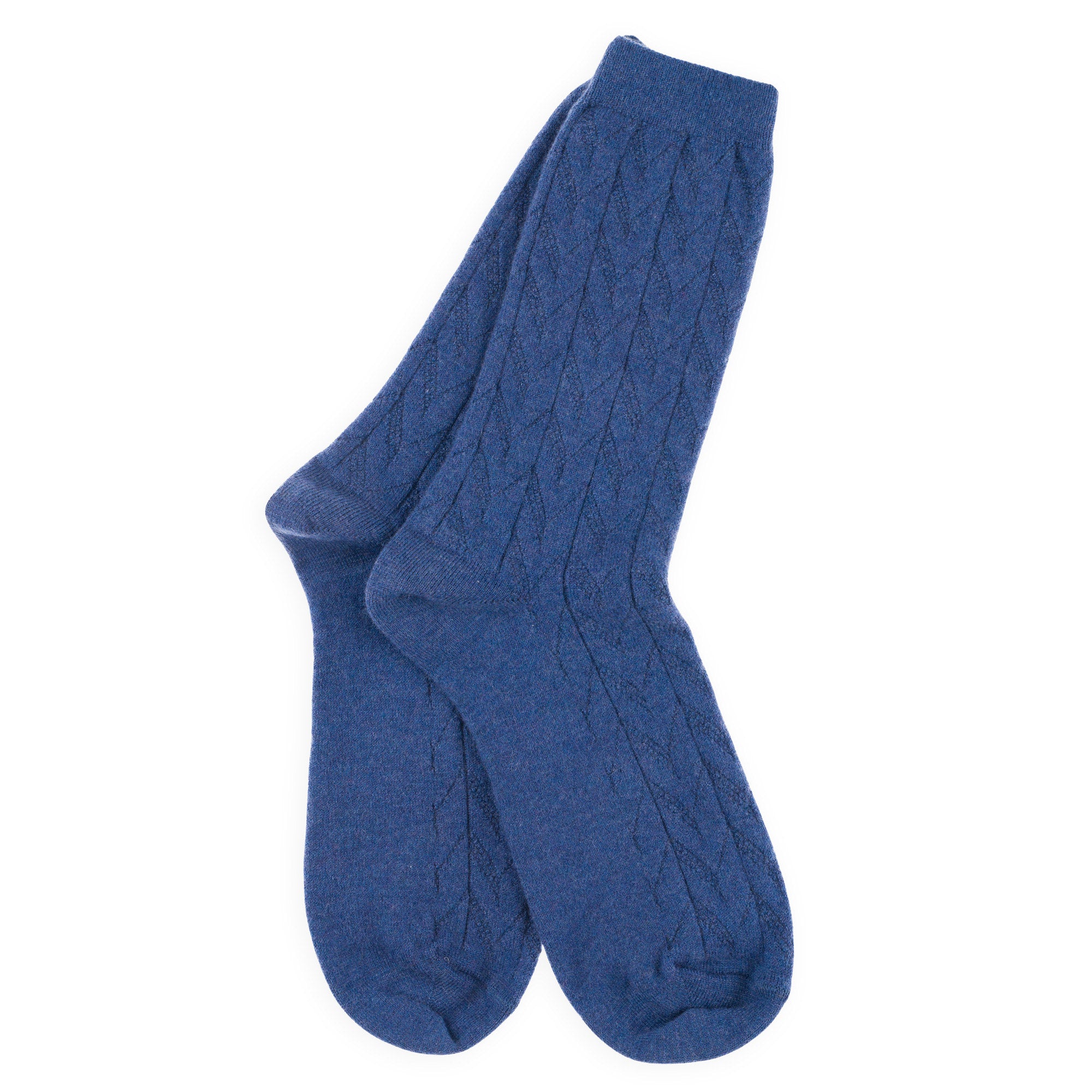 Chaussettes en laine mérinos et cachemire Bleu jean - Effet de maille