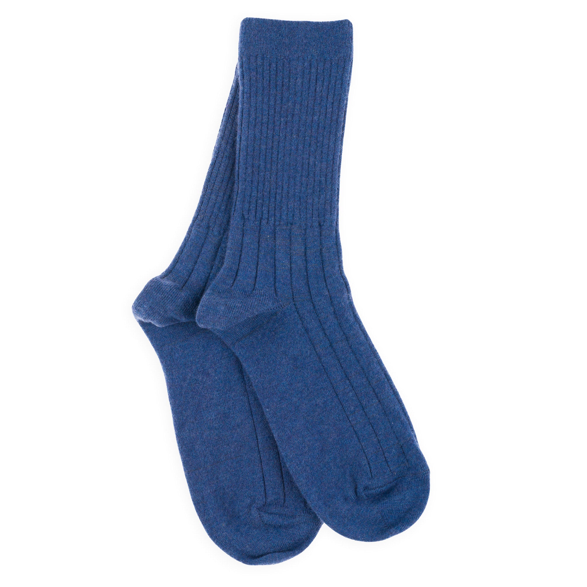 Chaussettes en laine mérinos et cachemire Bleu jean - Revers et côtes