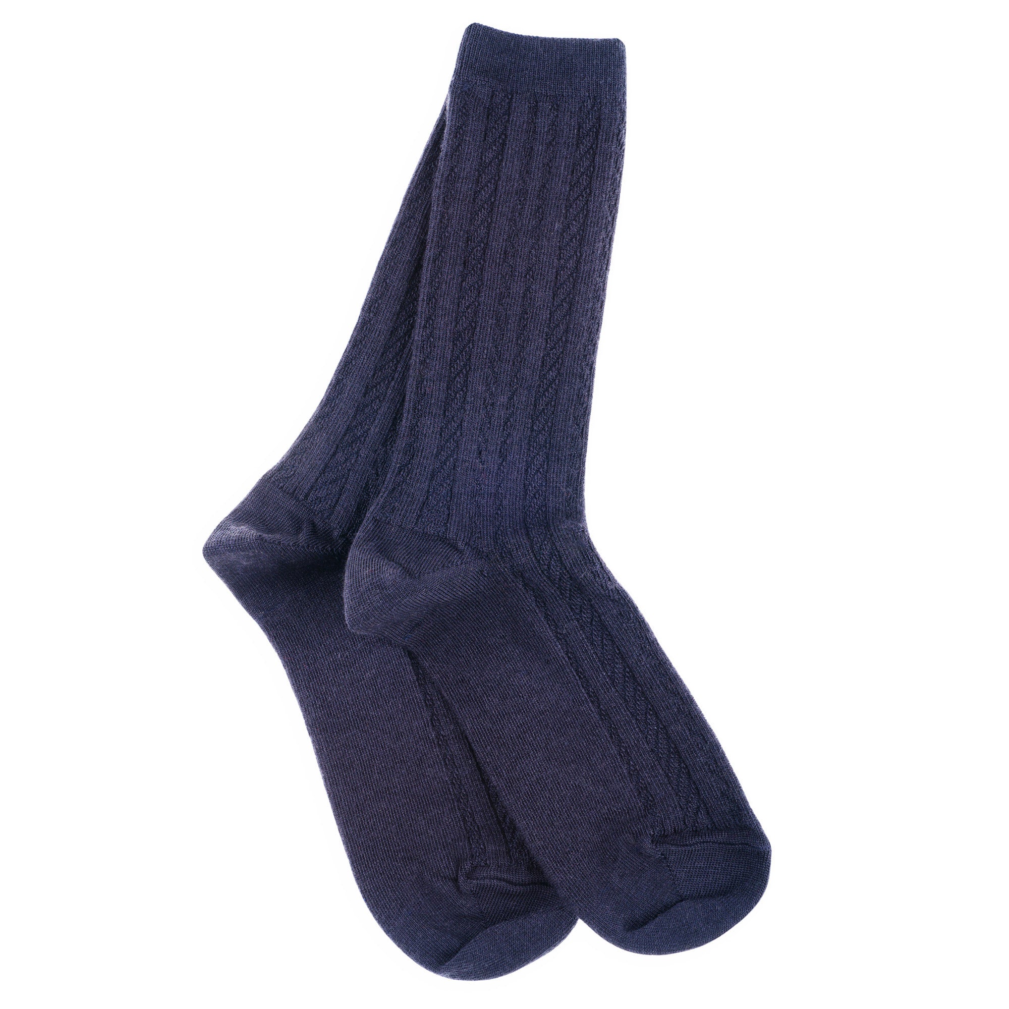 Chaussettes en laine mérinos et soie Marine - Effet de maille