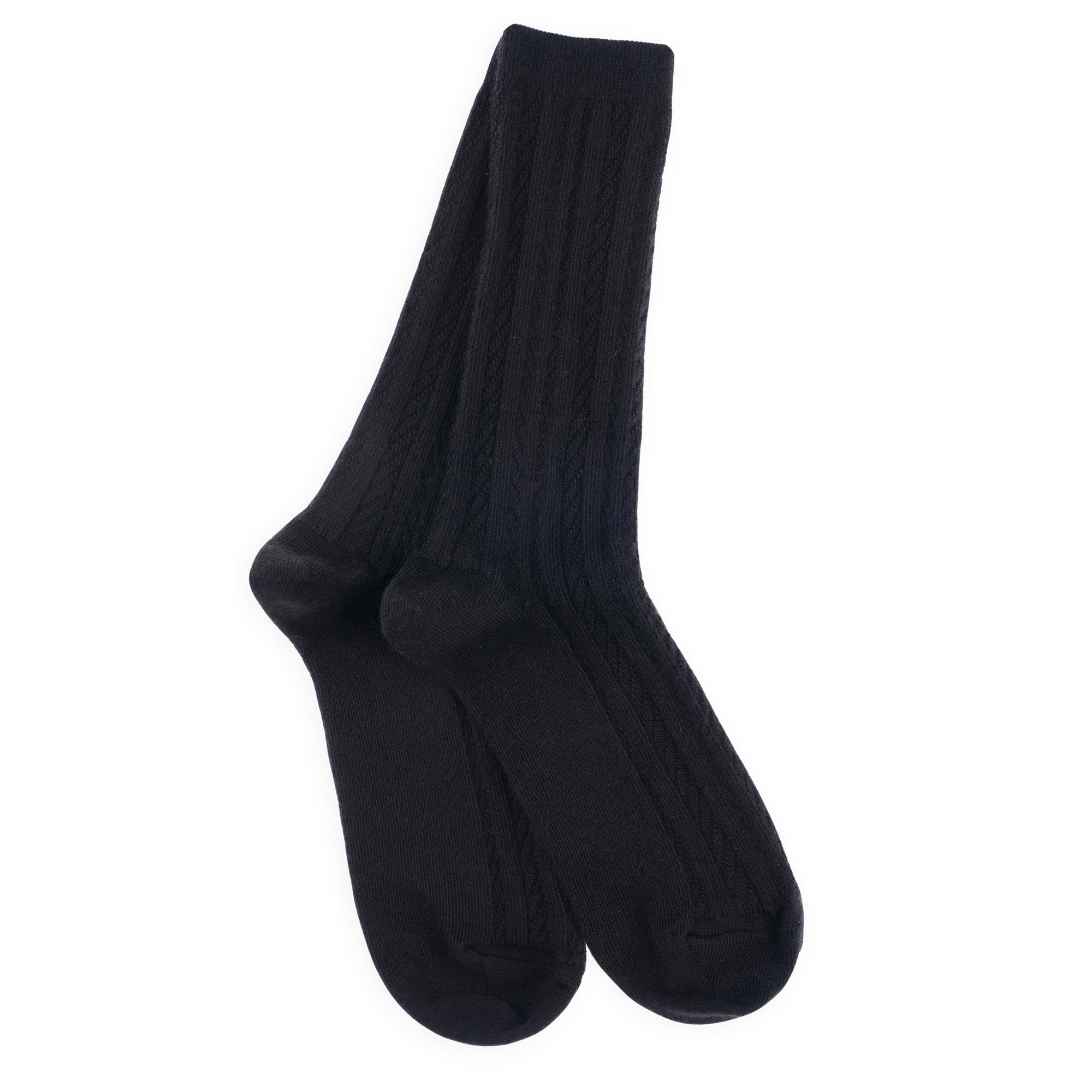 Chaussettes en laine mérinos et soie Noir - Effet de maille