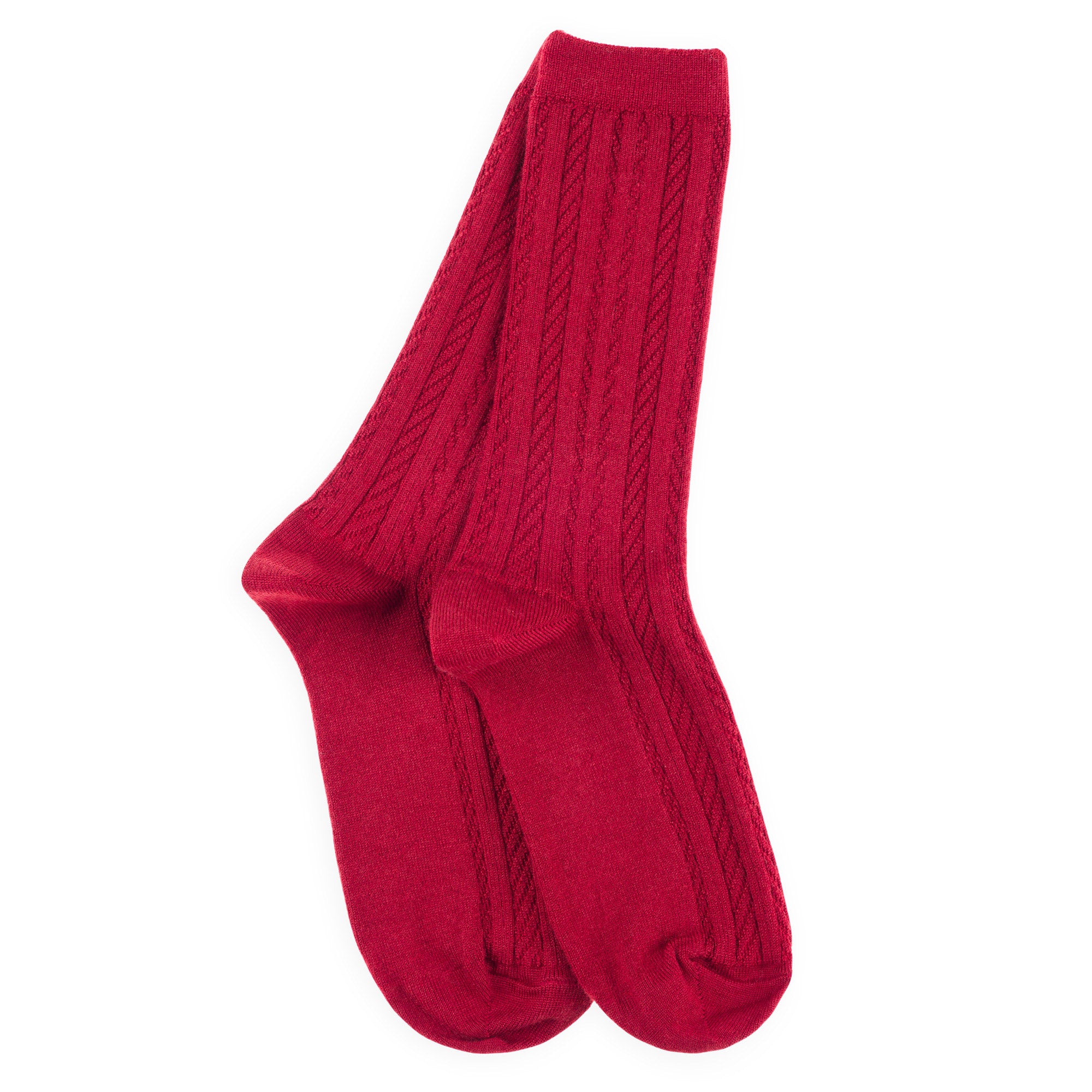 Chaussettes en laine mérinos et soie Rouge - Effet de maille