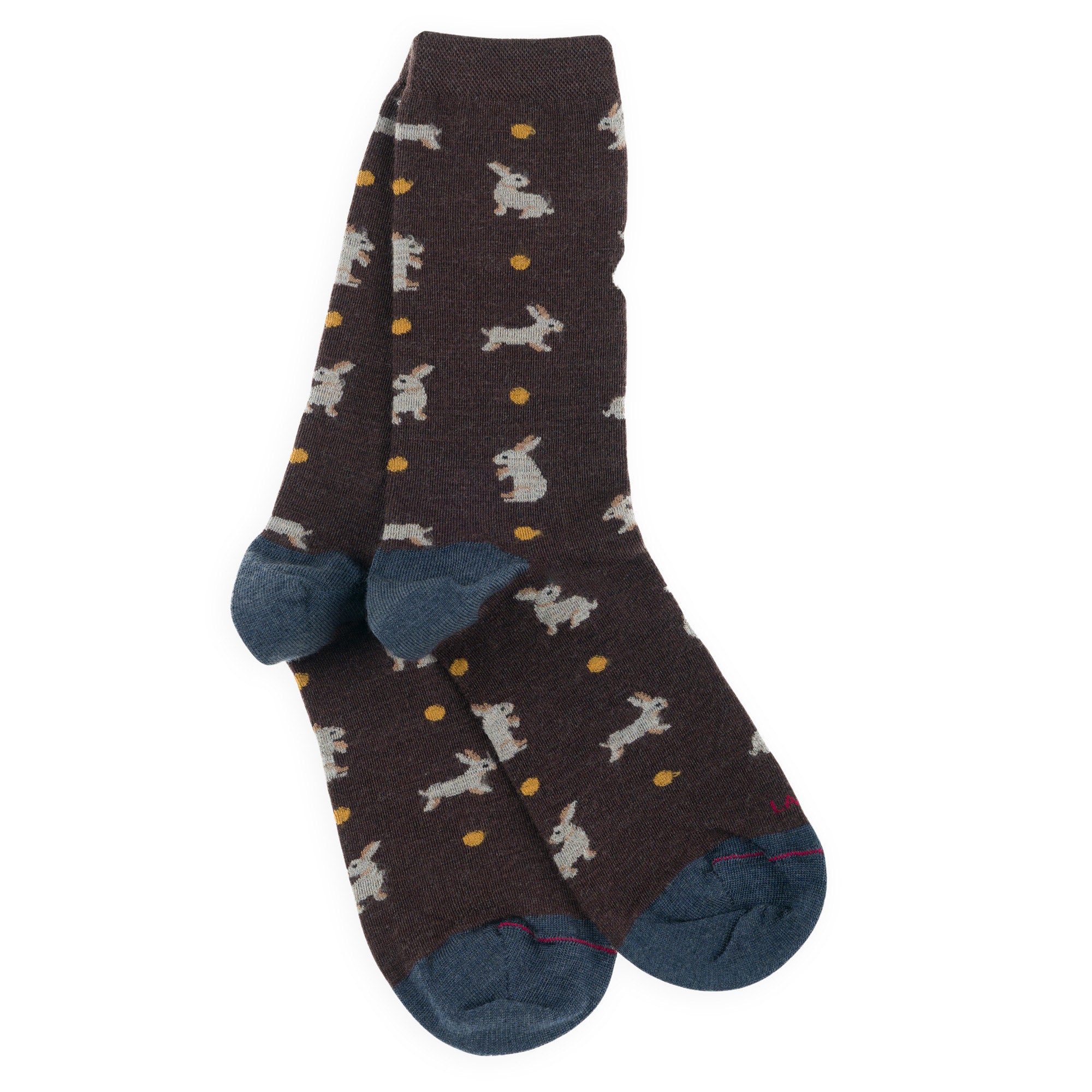 Chaussettes en laine mérinos Marron - Motifs semis lapins