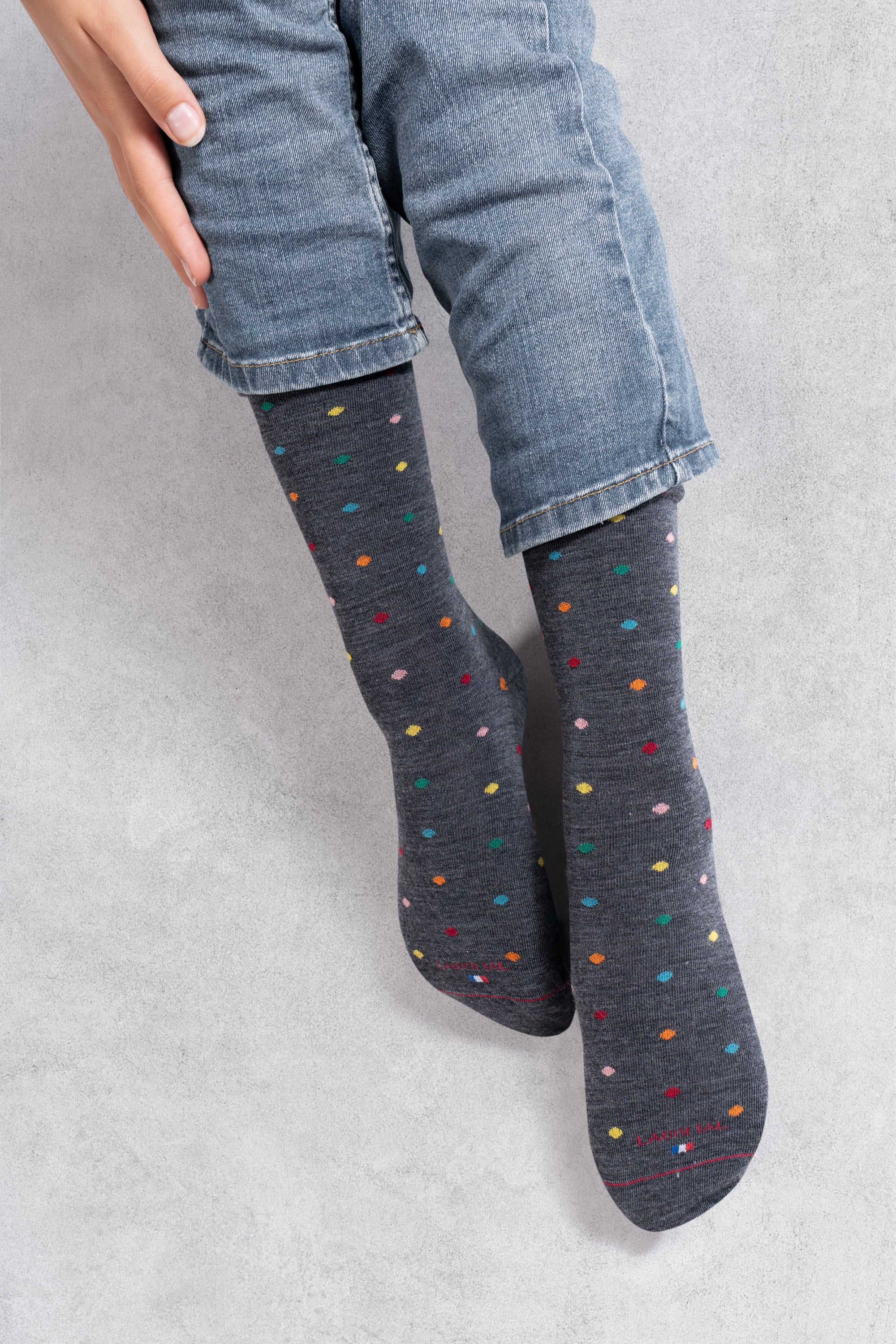 Chaussettes en laine mérinos Anthracite - Motifs pois