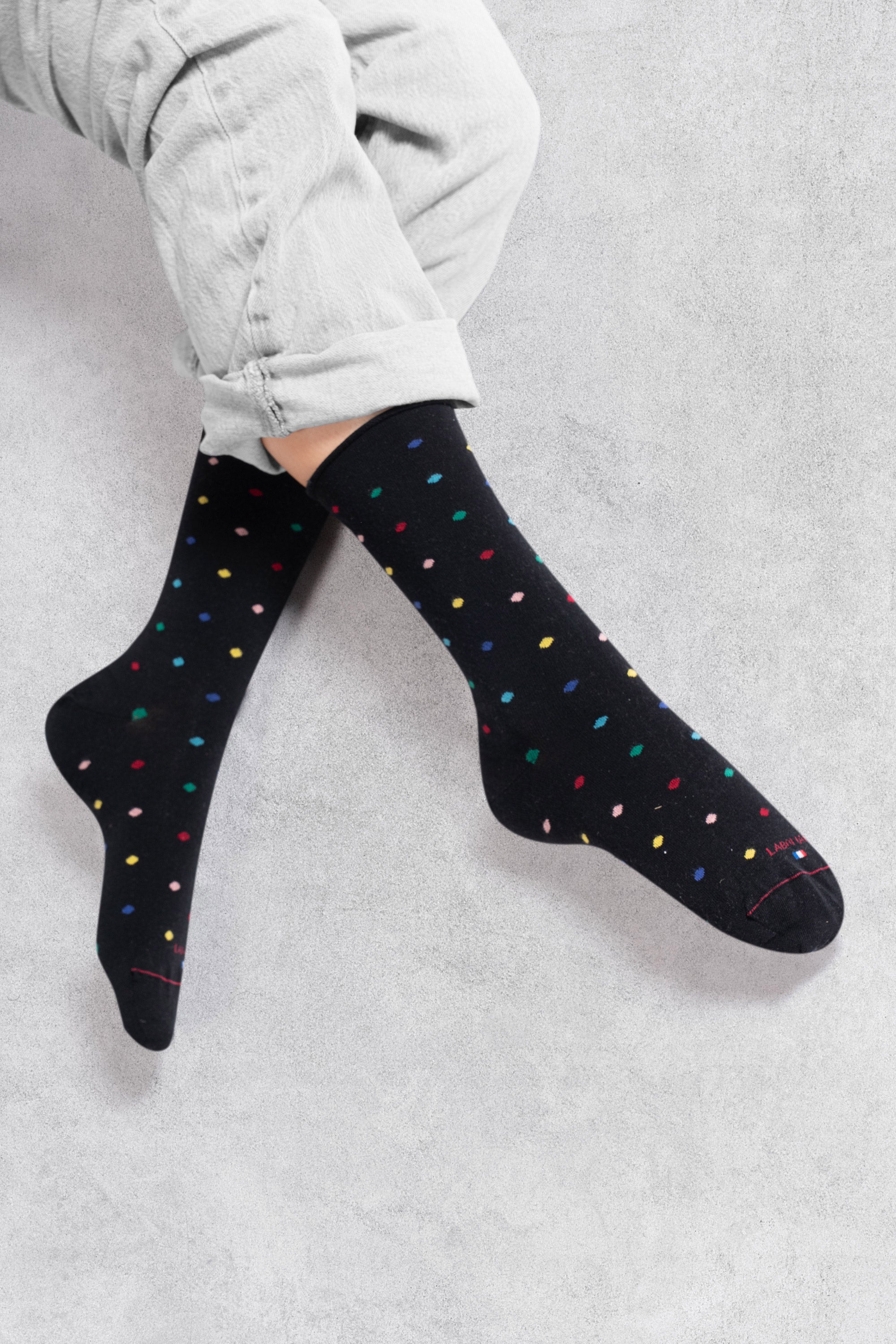 Chaussettes en laine mérinos Noir - Motifs pois