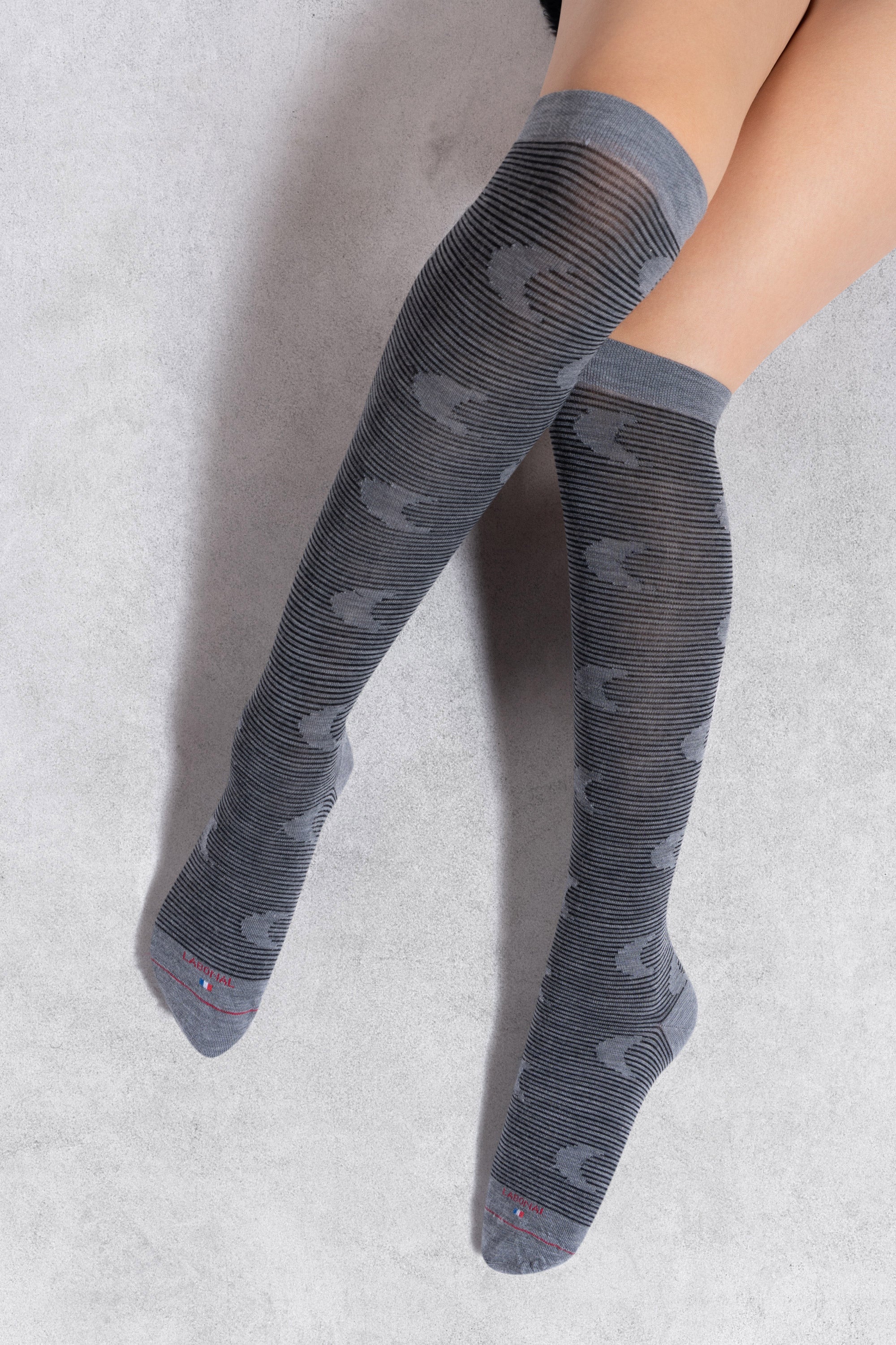 Chaussettes hautes en laine mérinos Gris fer - Motifs lunes