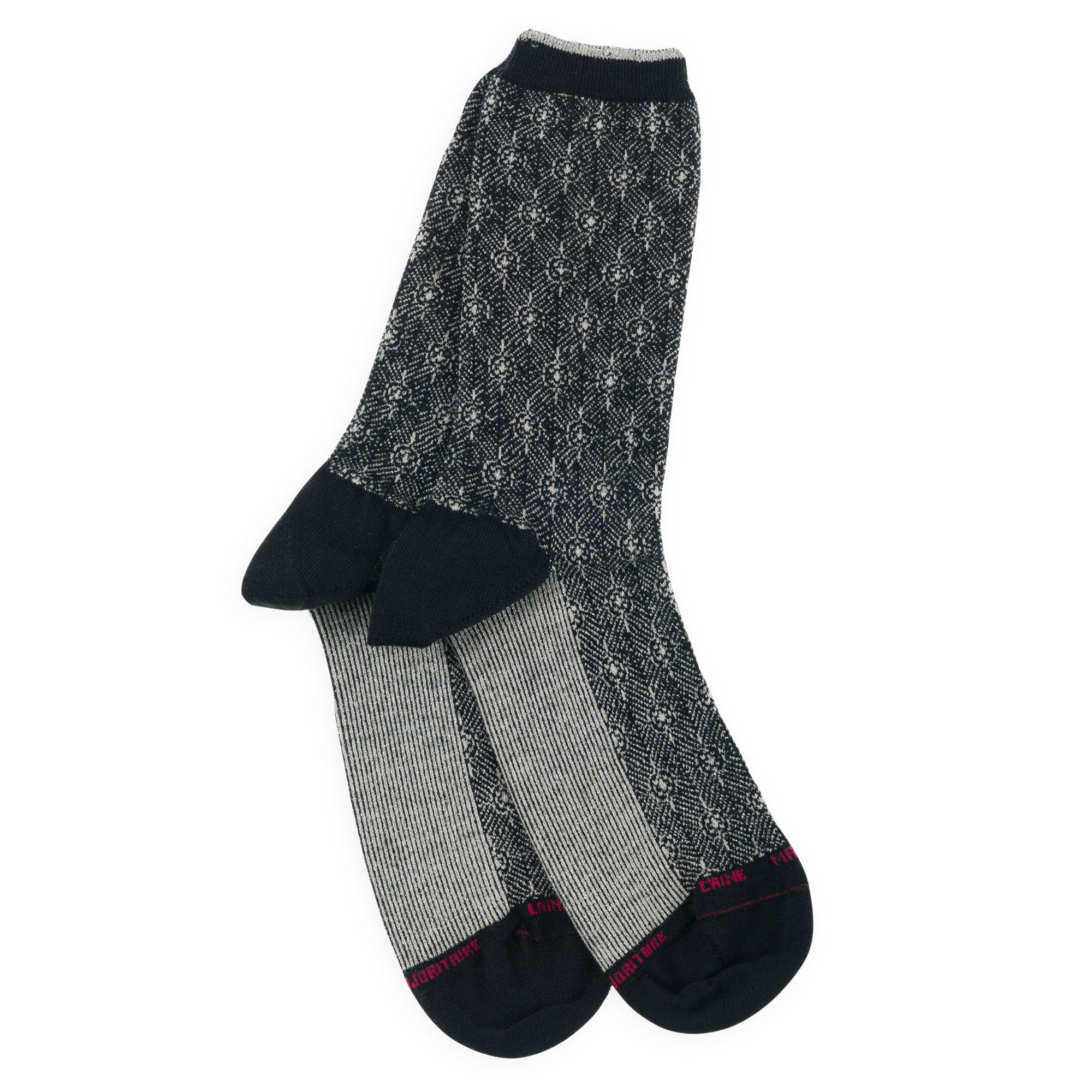 Chaussettes en laine mérinos Noir & Argent - Motifs jacquard brillant