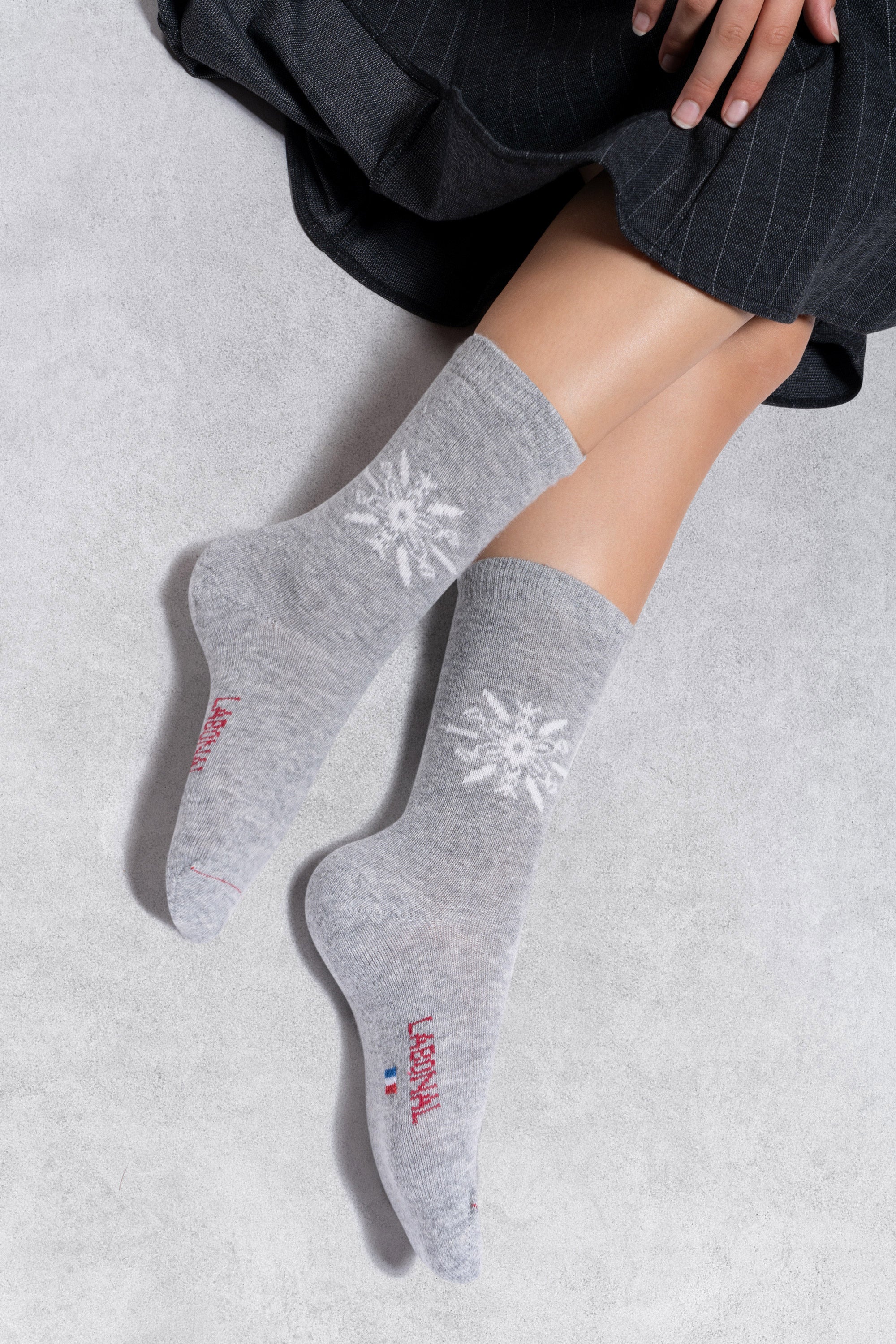 Chaussettes en laine et cachemire Gris - Motif flocon placé