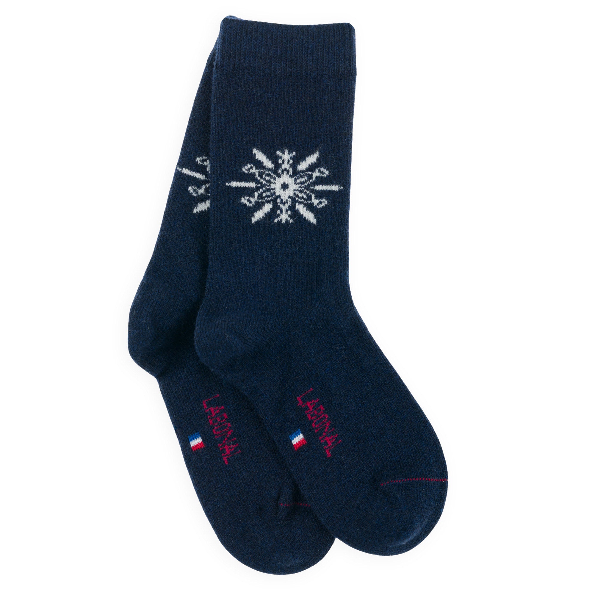 Chaussettes en laine et cachemire Marine - Motif flocon placé