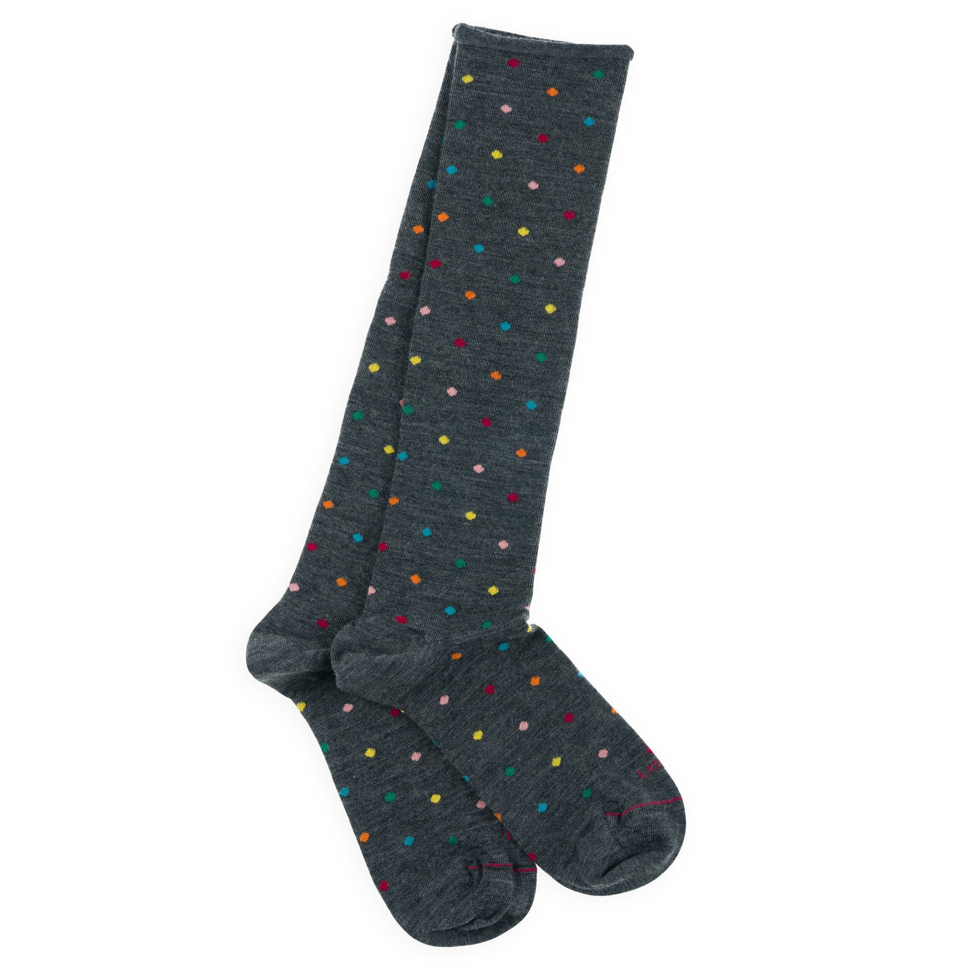 Chaussettes hautes en laine mérinos roulottées Anthracite - Motifs pois