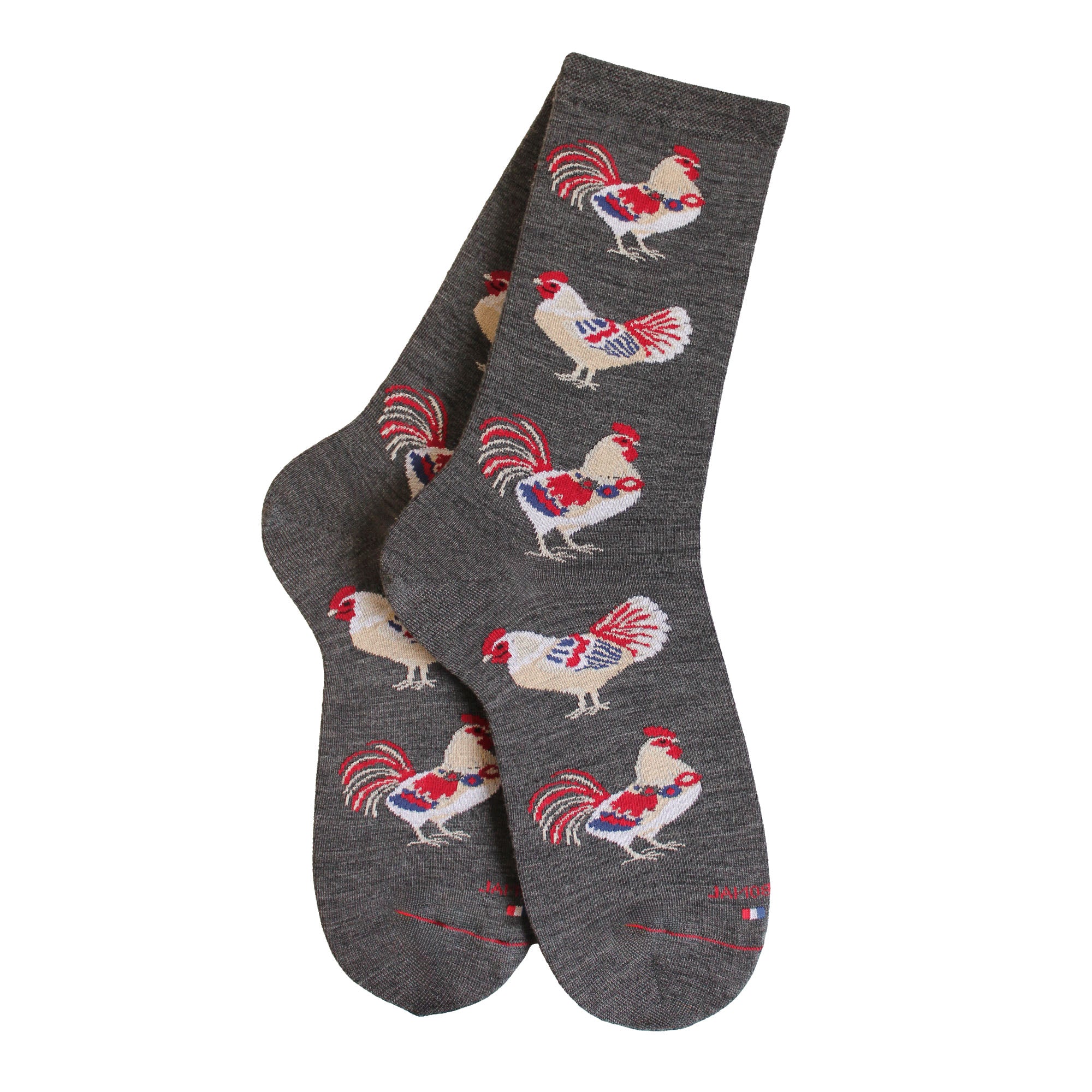 Chaussettes laine gris motif coqs