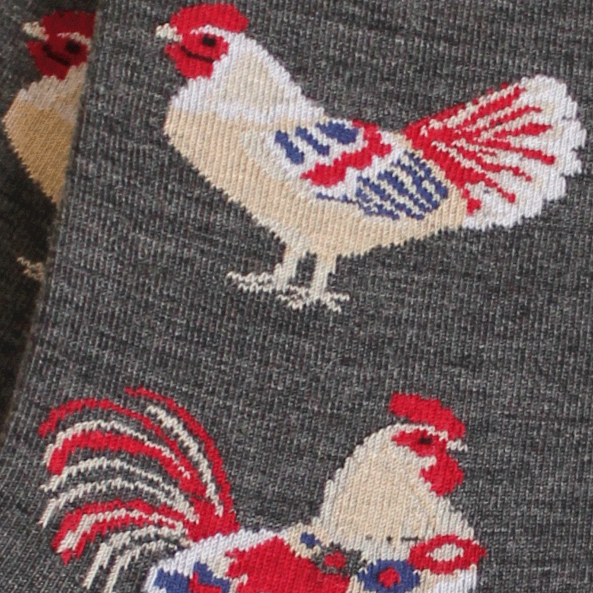 Chaussettes laine gris motif coqs