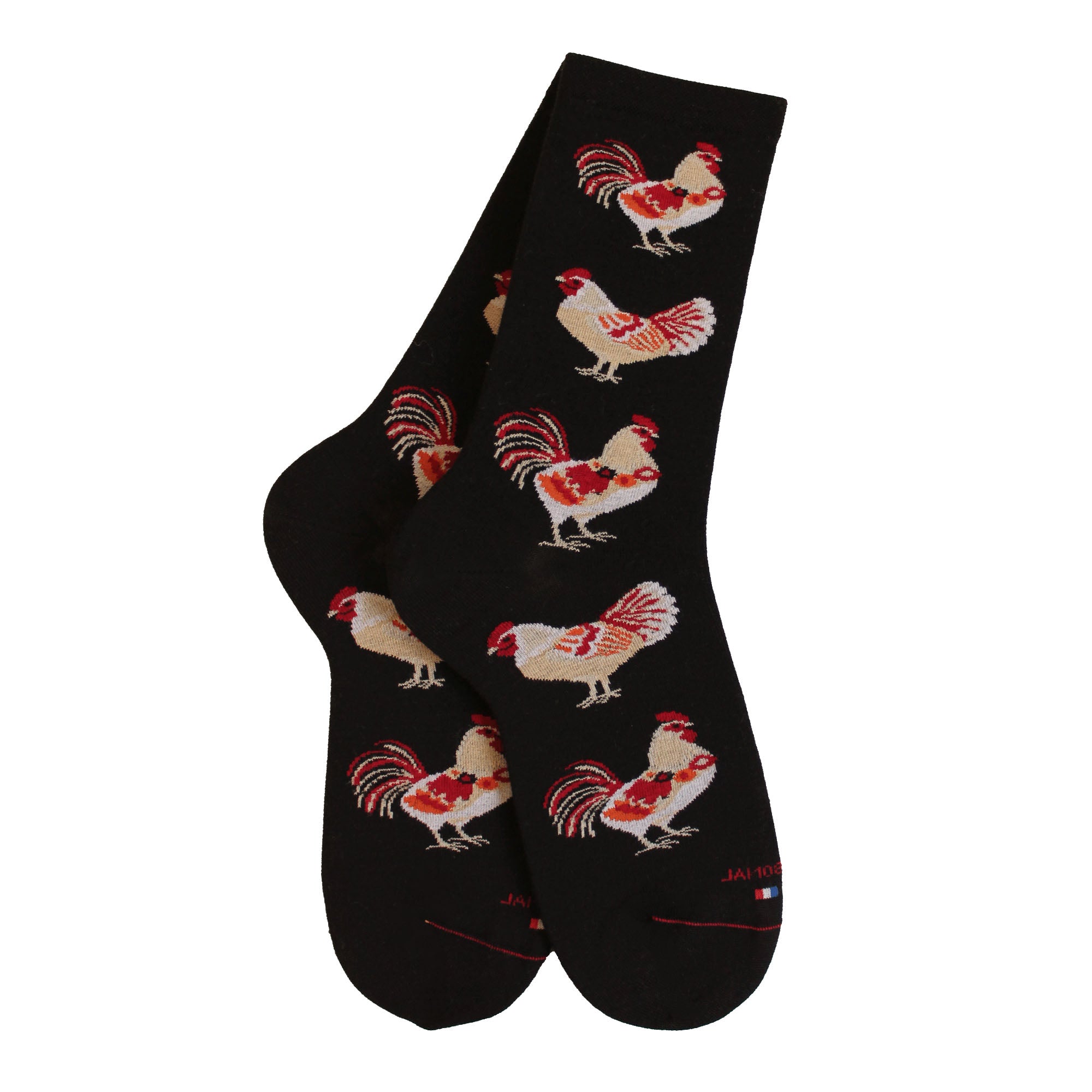 Chaussettes laine noir motif coqs
