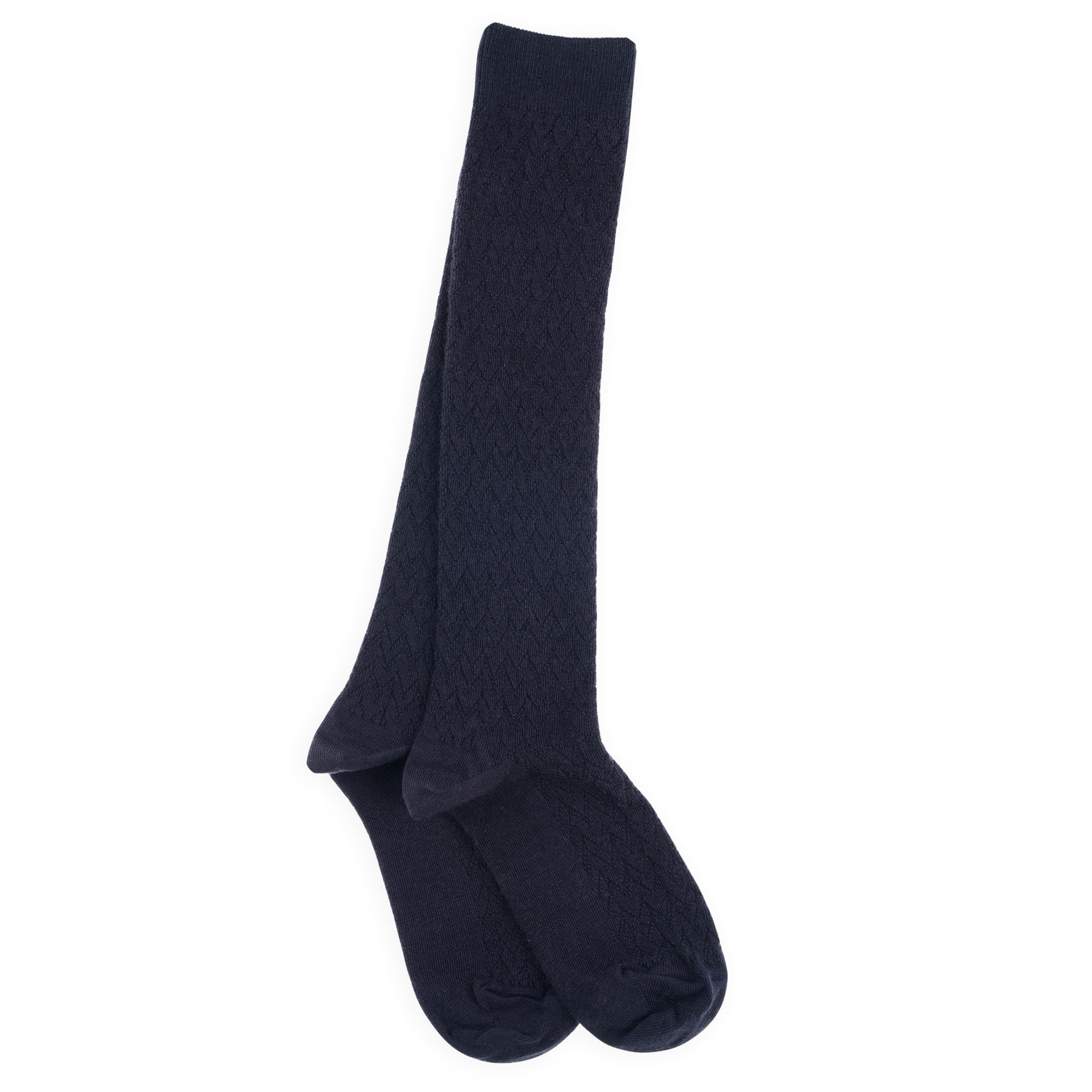 Chaussettes hautes en laine mérinos et soie Marine - Effet de maille