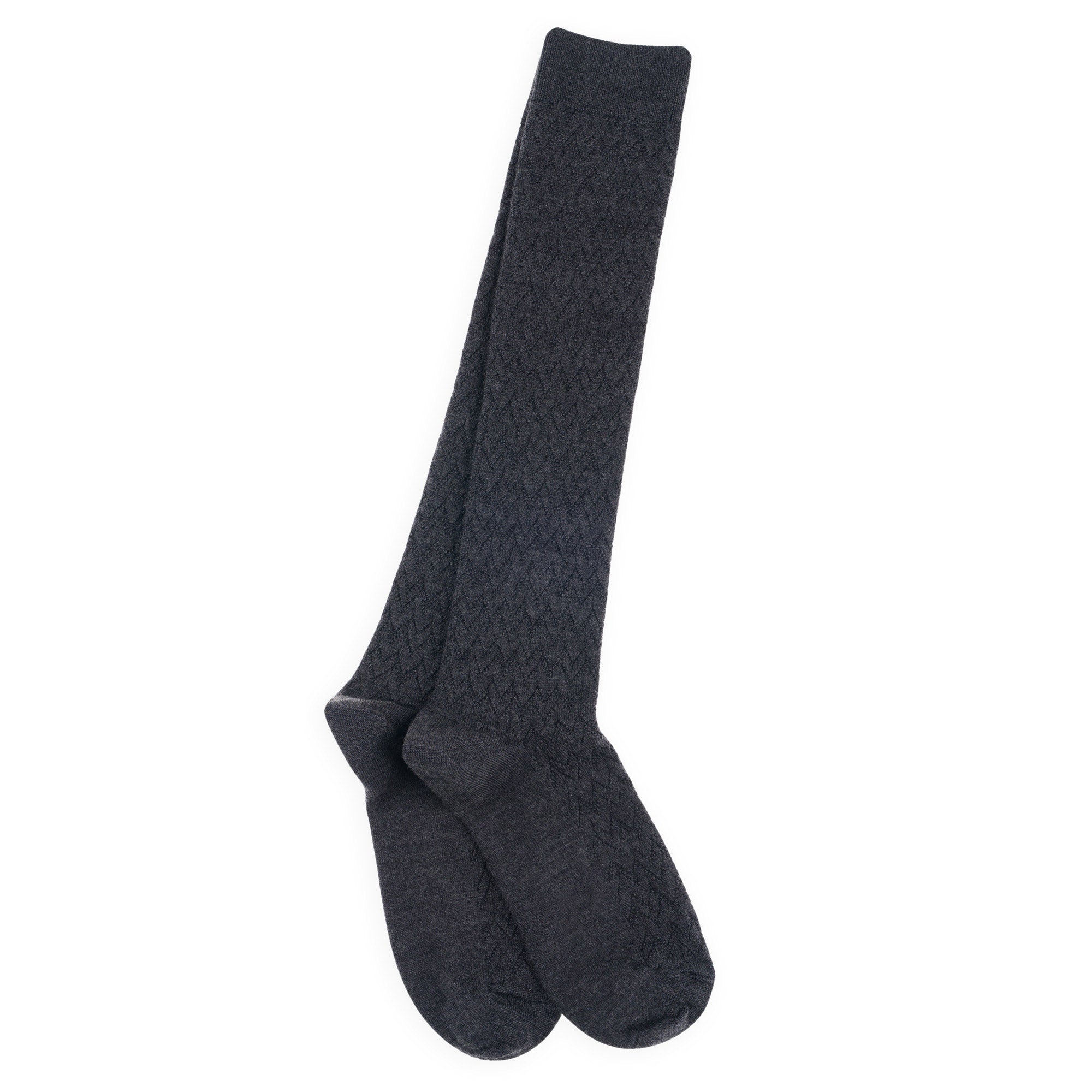 Chaussettes hautes en laine mérinos et soie Anthracite - Effet de maille