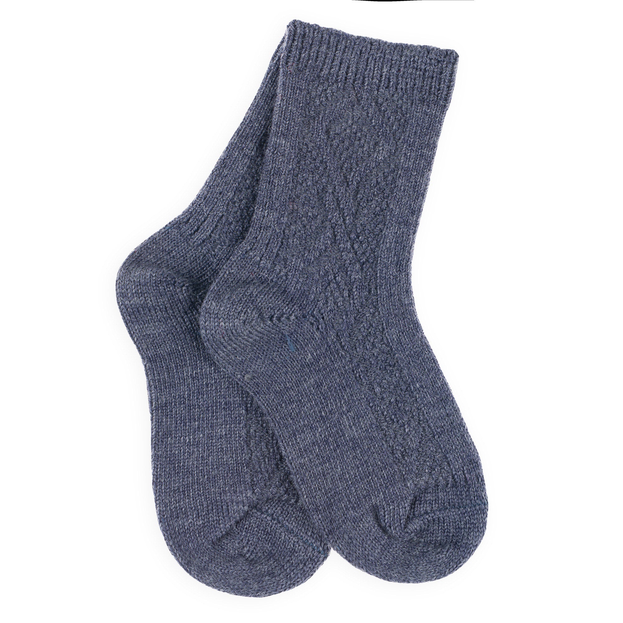 Chaussettes hautes bébé en laine mérinos Bleu jean - Torsade