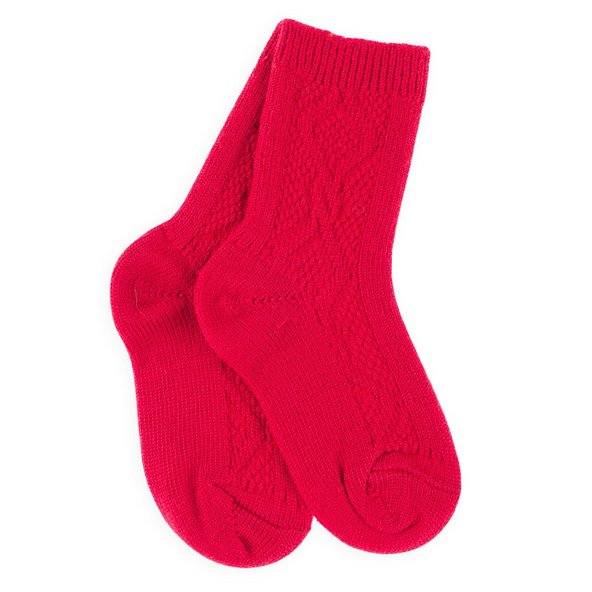 Chaussettes hautes bébé en laine mérinos Rouge - Torsade