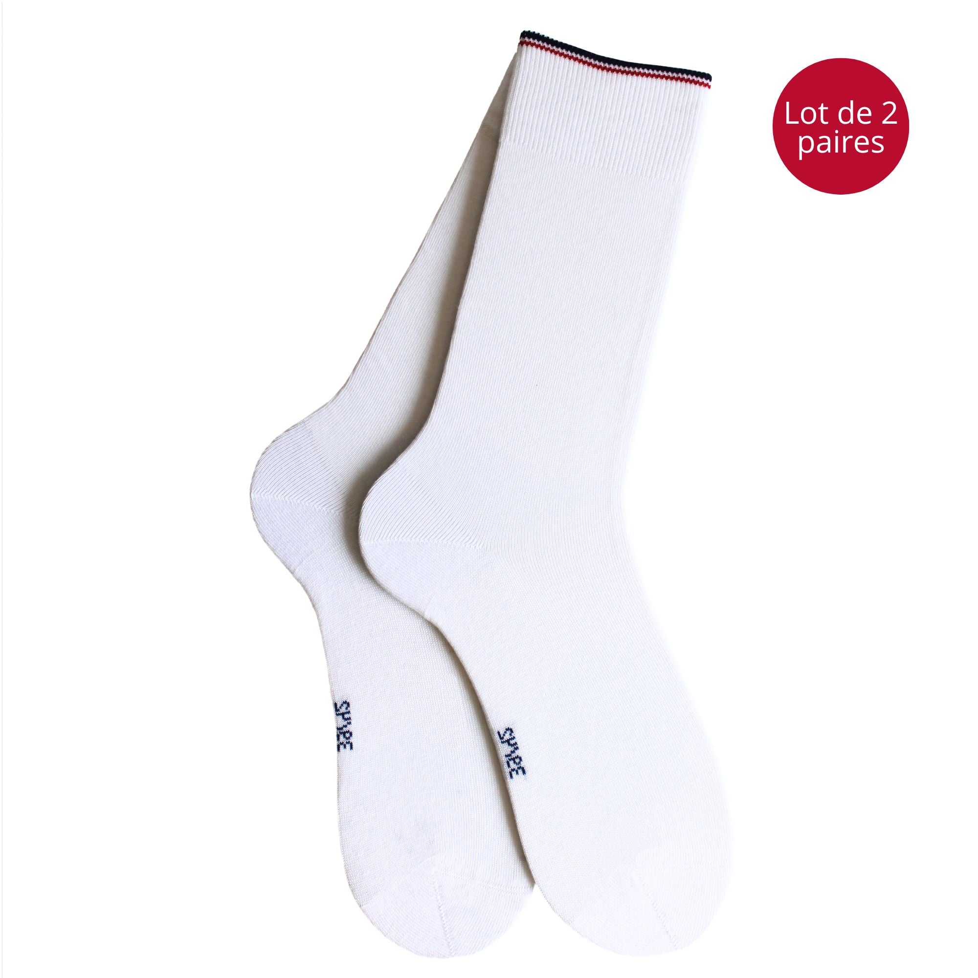 Lot de 2 Mi-chaussettes coton bio blanc homme