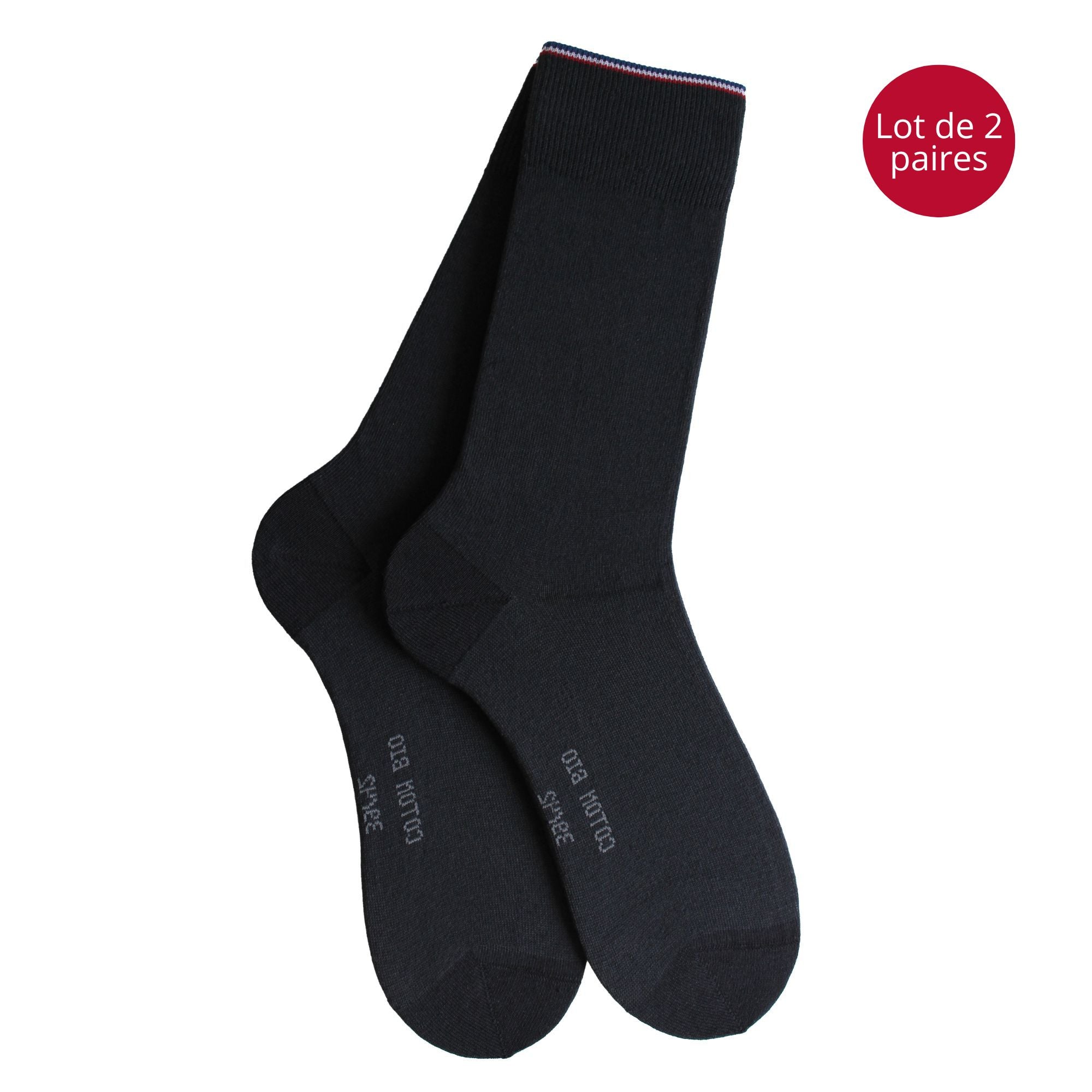 Lot de 2 Mi-chaussettes coton bio noir homme