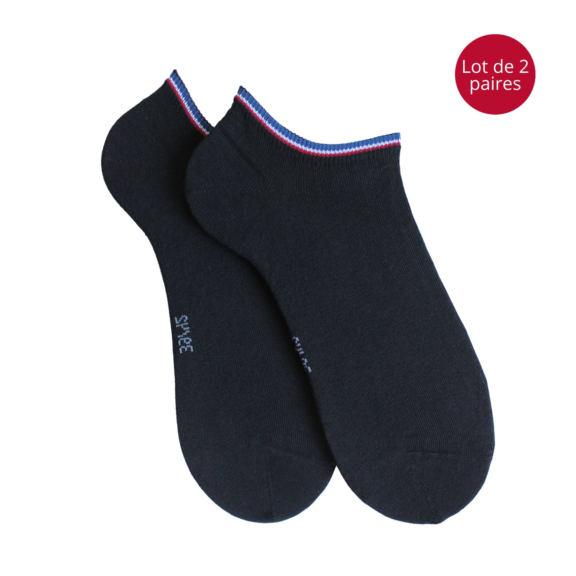 Lot de 2 Mini-socquettes coton bio noir homme