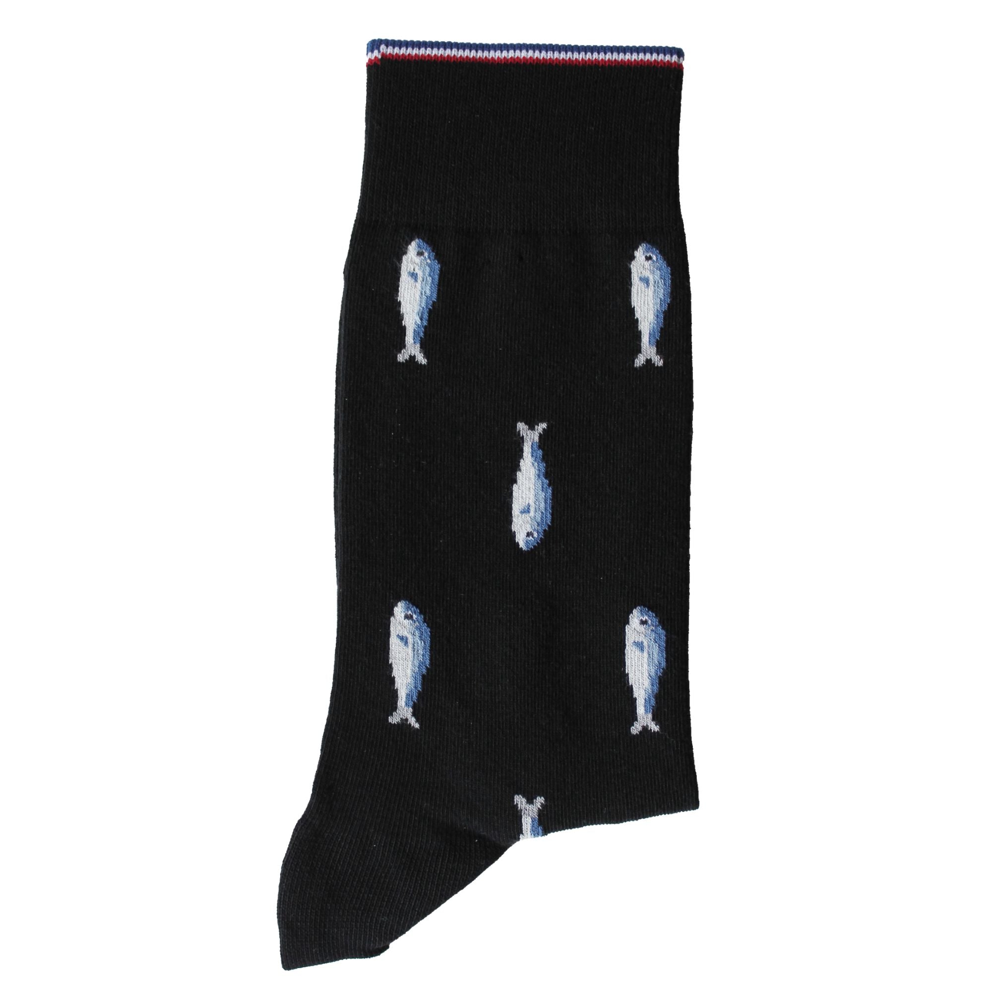 Chaussettes coton noir sardines homme