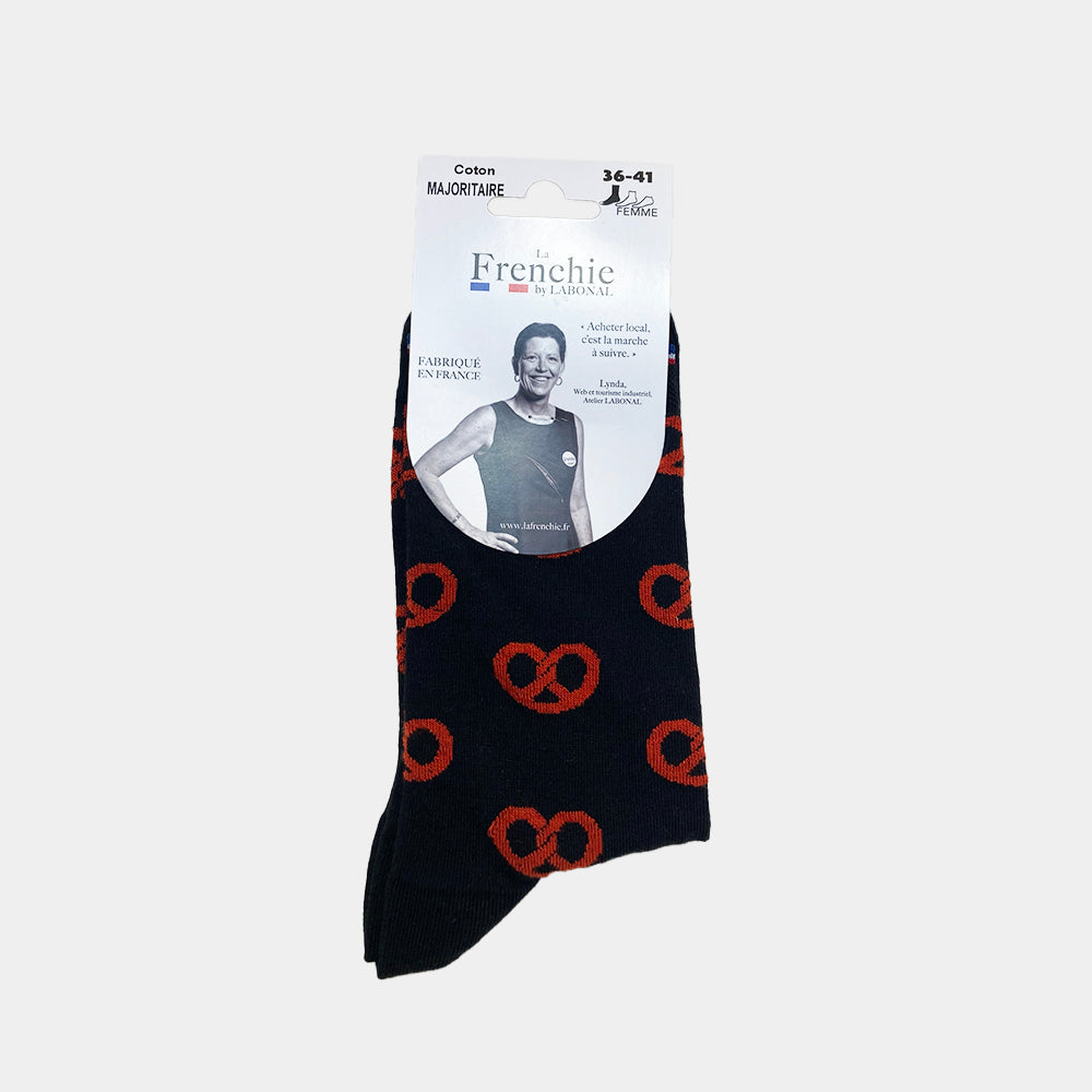 Mi-chaussettes noir bretzels femme