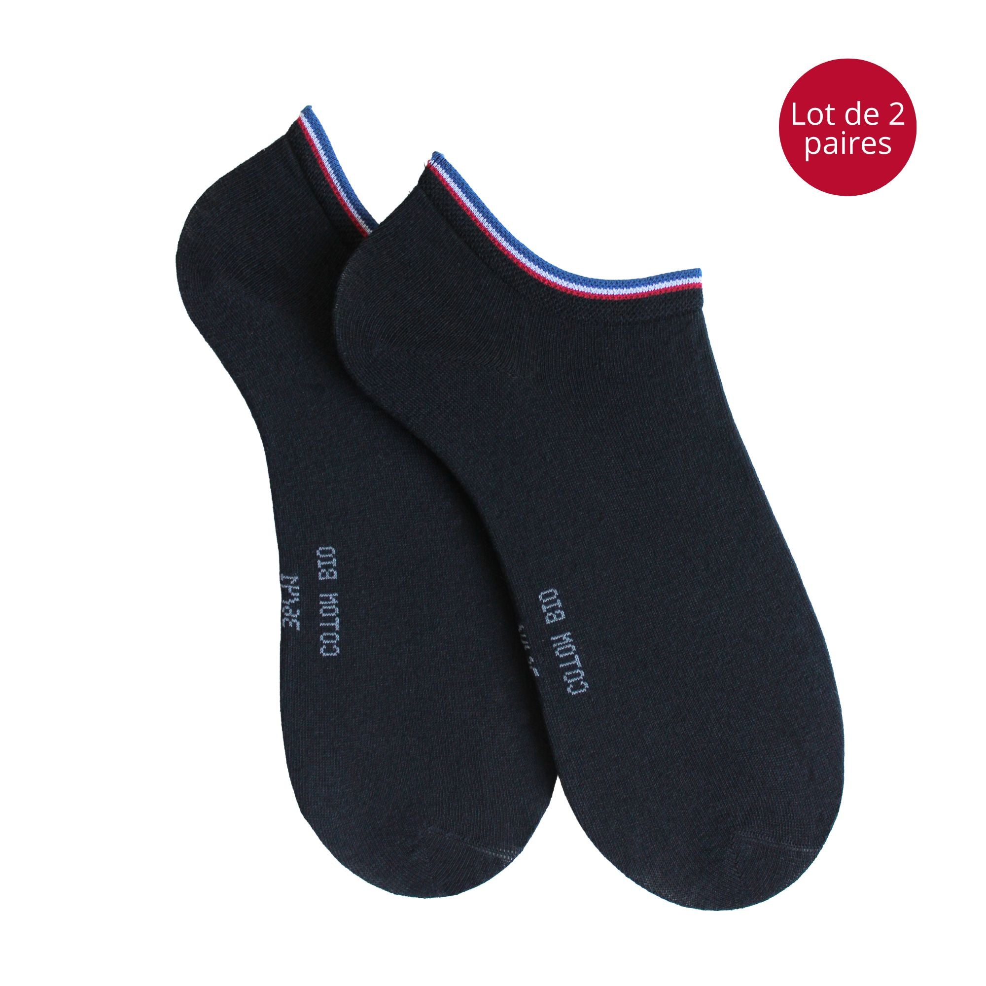 Lot de 2 Mini-socquettes coton bio noir femme
