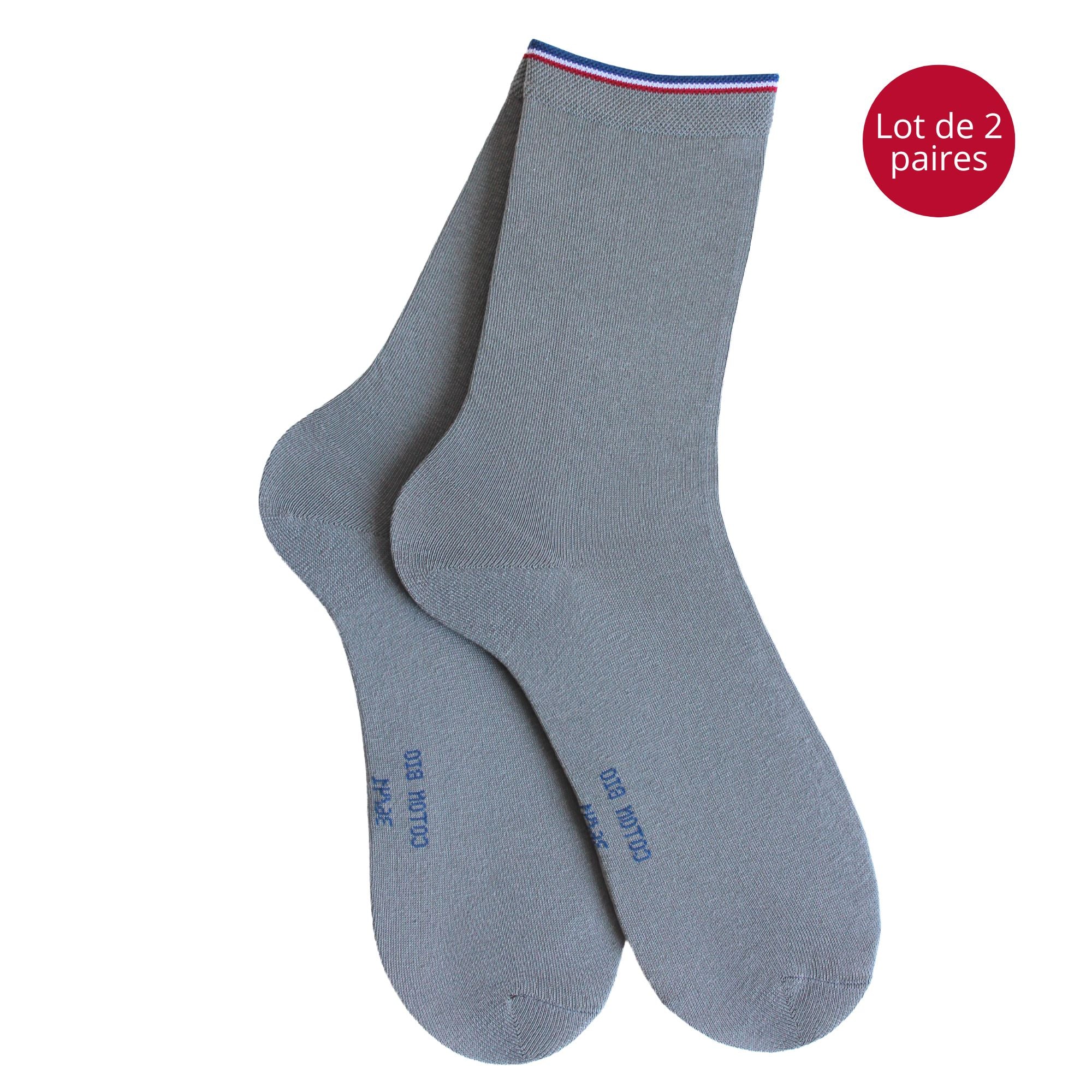 Lot de 2 Mi-chaussettes coton bio gris femme