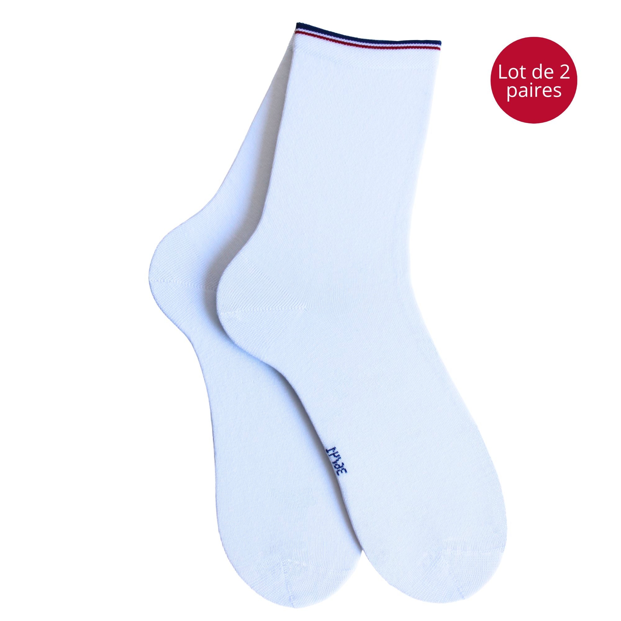 Lot de 2 Mi-chaussettes coton bio blanc femme