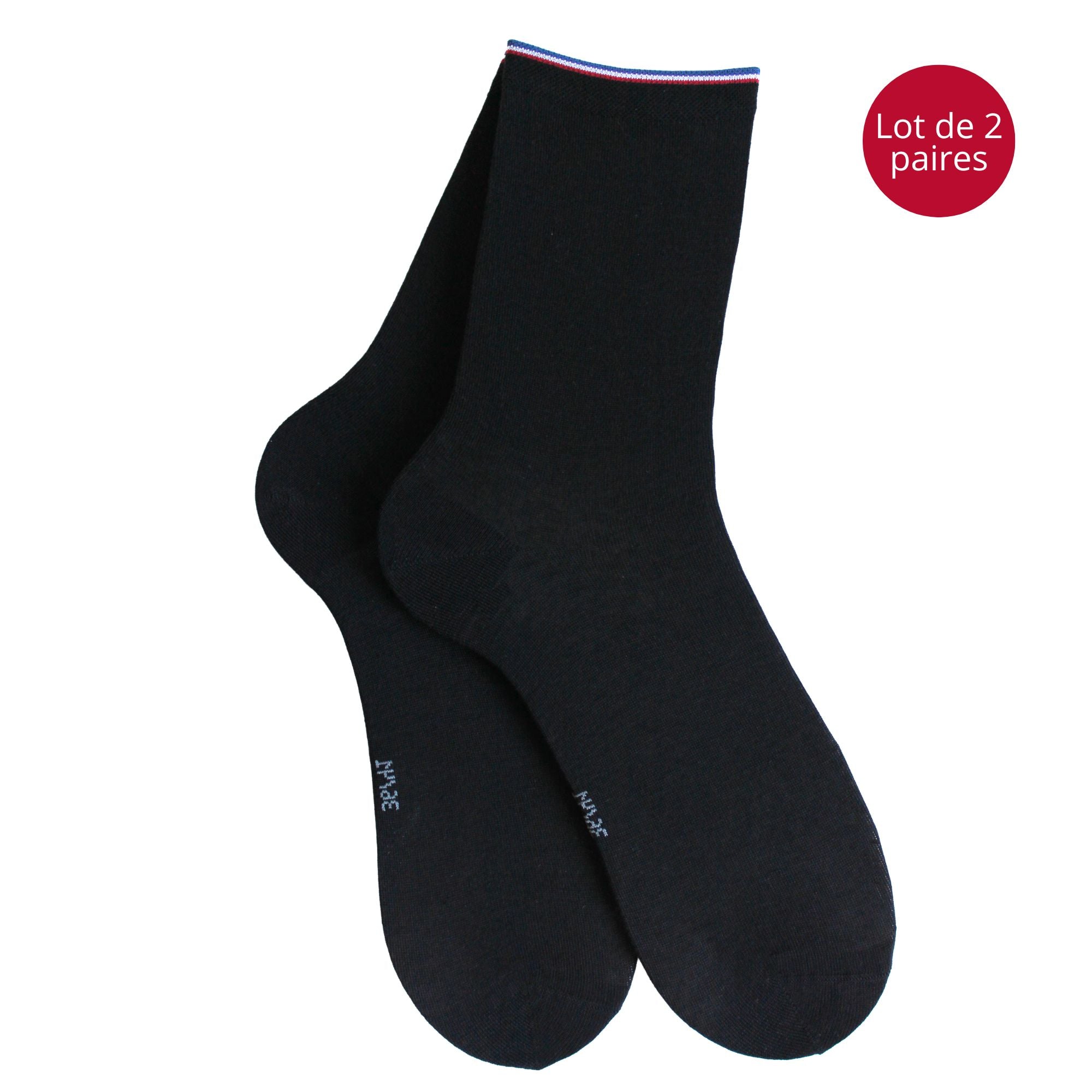 Lot de 2 Mi-chaussettes coton bio noir femme