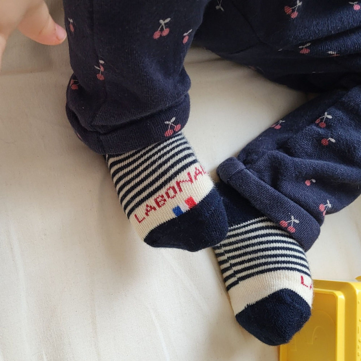 Chaussettes coton bleu rayures bébé
