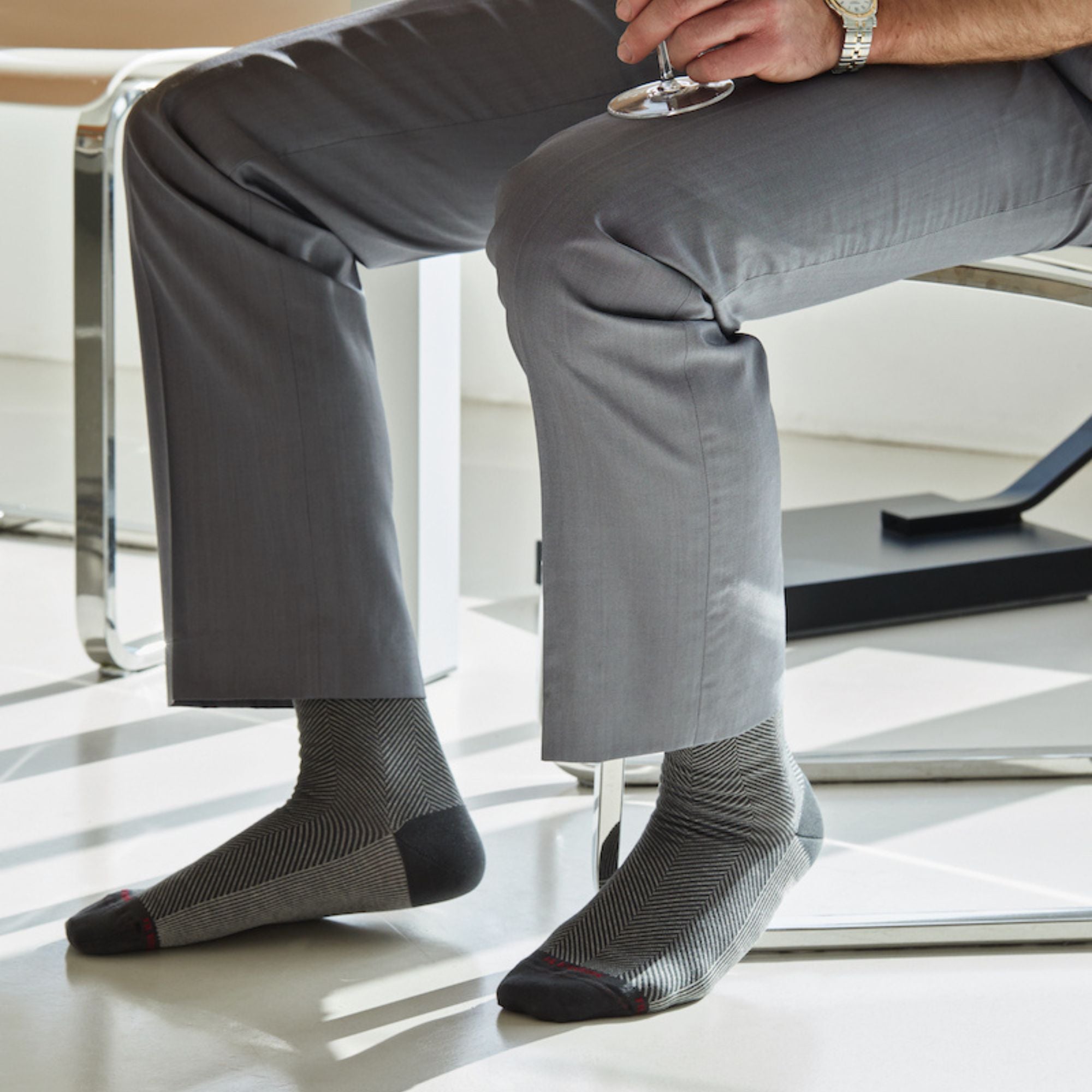 Chaussettes en fil d'écosse Gris - Chevrons