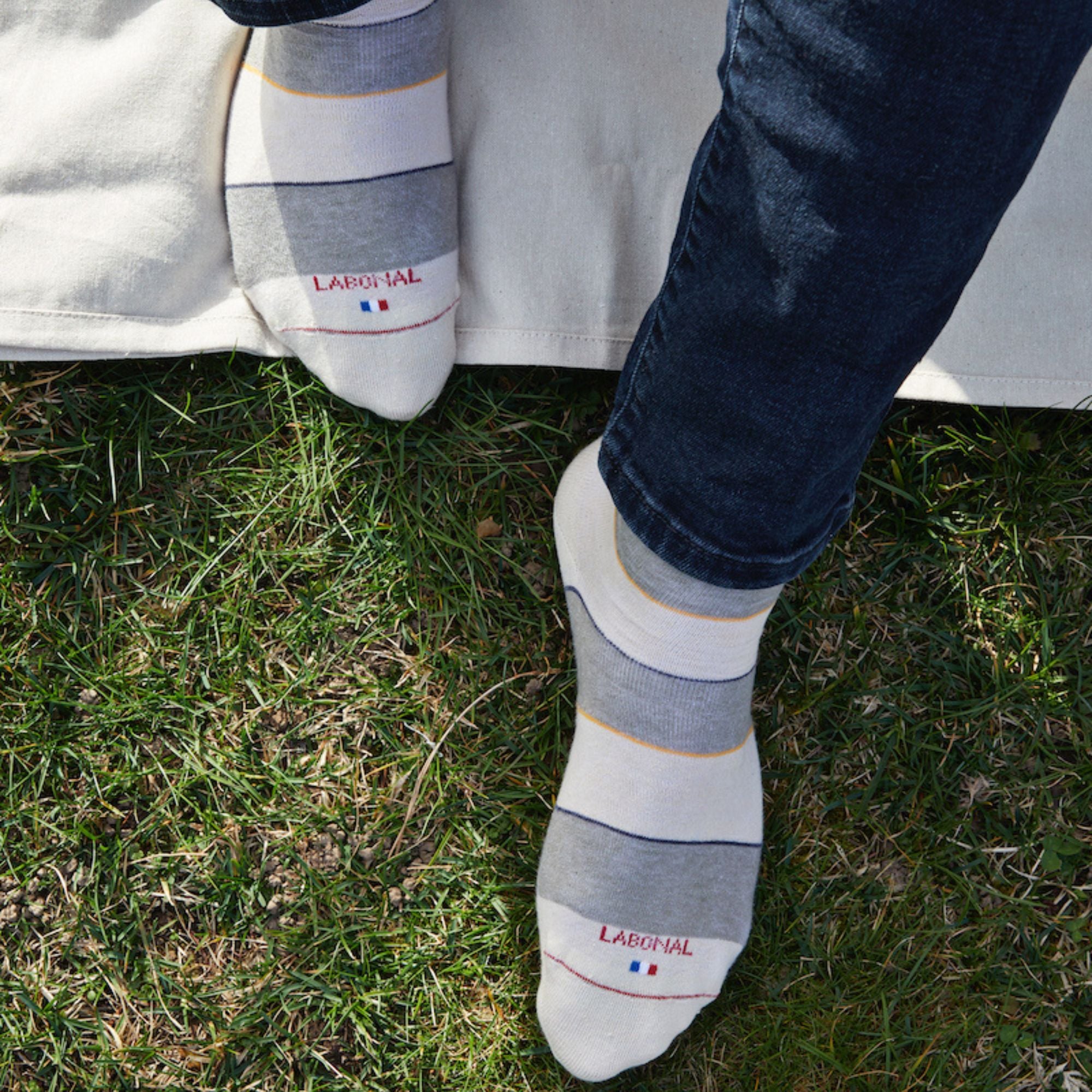 Chaussettes en lin Blanc écru - Rayures