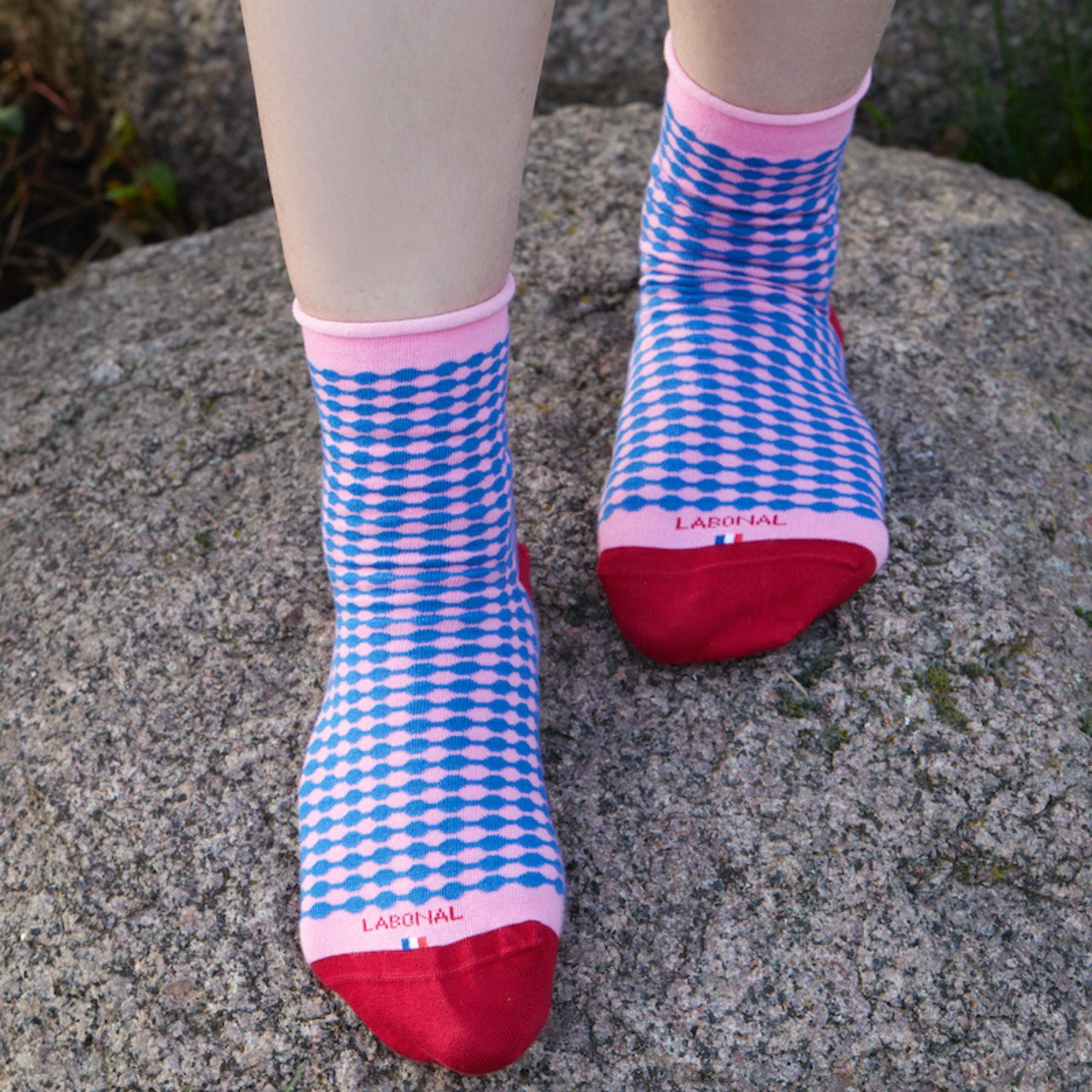 Socquettes en coton Rose bonbon - Géométrique