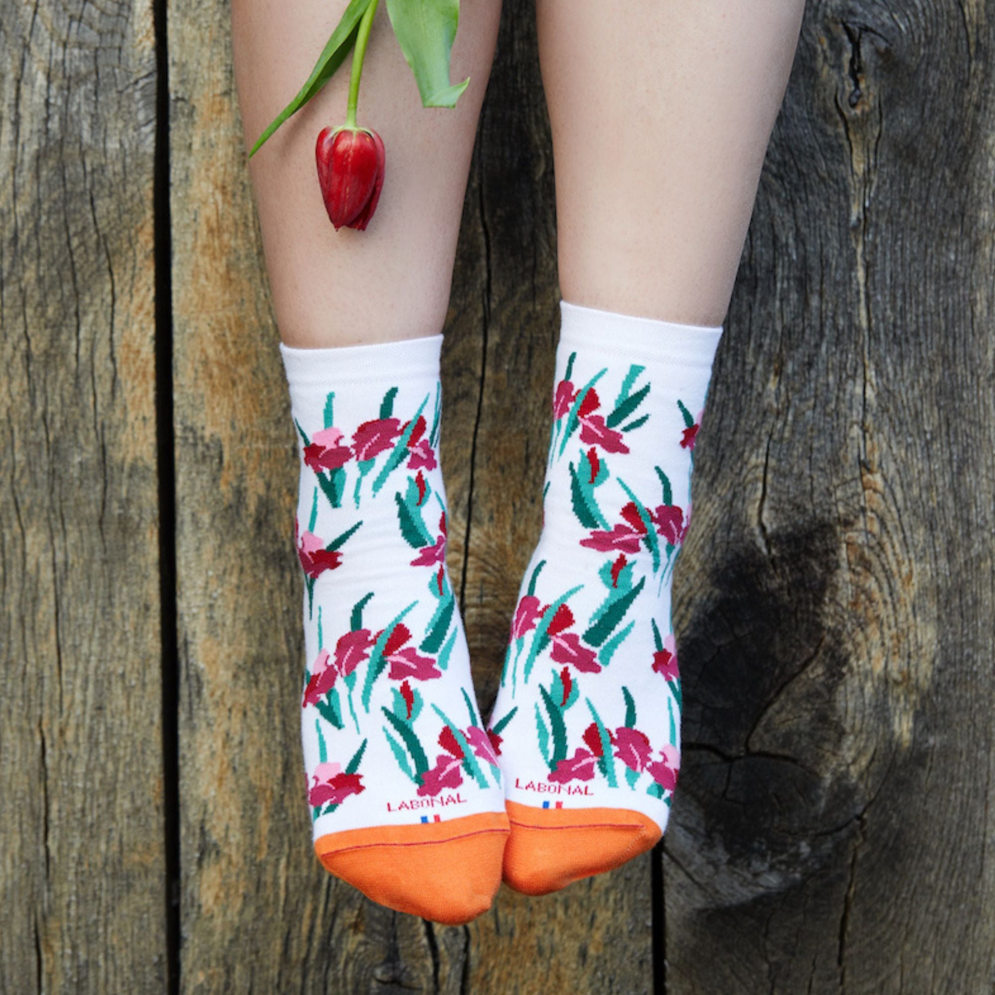 Socquettes en coton Blanc - Fleurs abstraites