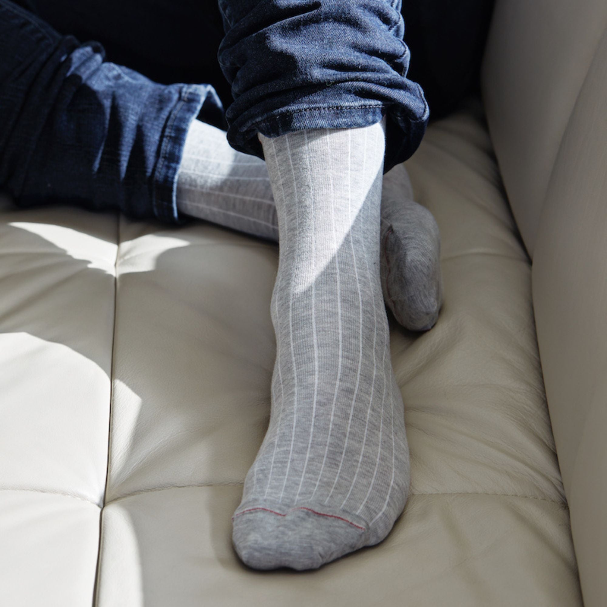 Chaussettes en fil d'écosse Gris à côtes