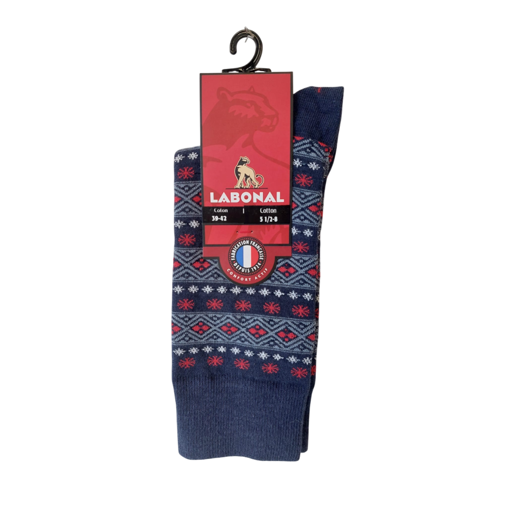 Chaussettes de Noël pour homme en coton Marine - Motifs flocons