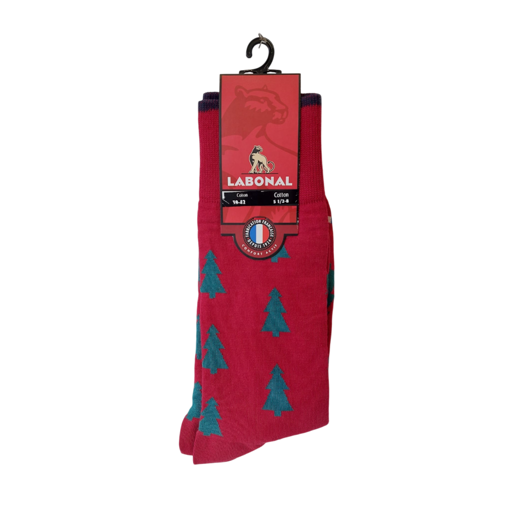 Chaussettes de Noël pour homme en coton Rouge - Motifs Sapins