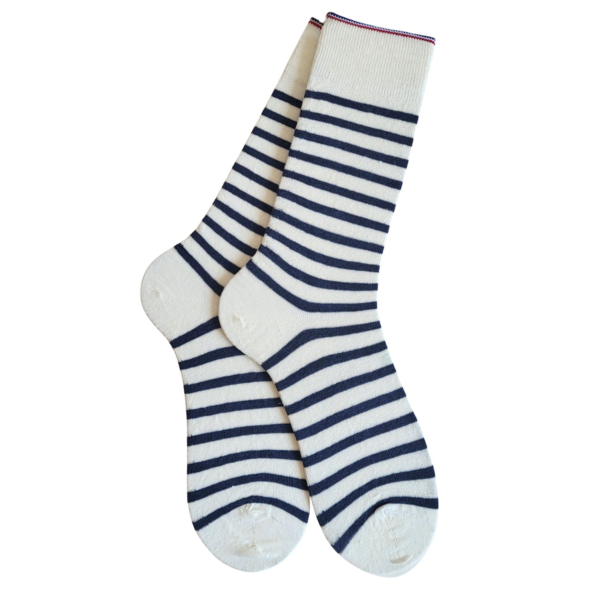 Chaussettes en lin rayé blanc marine homme