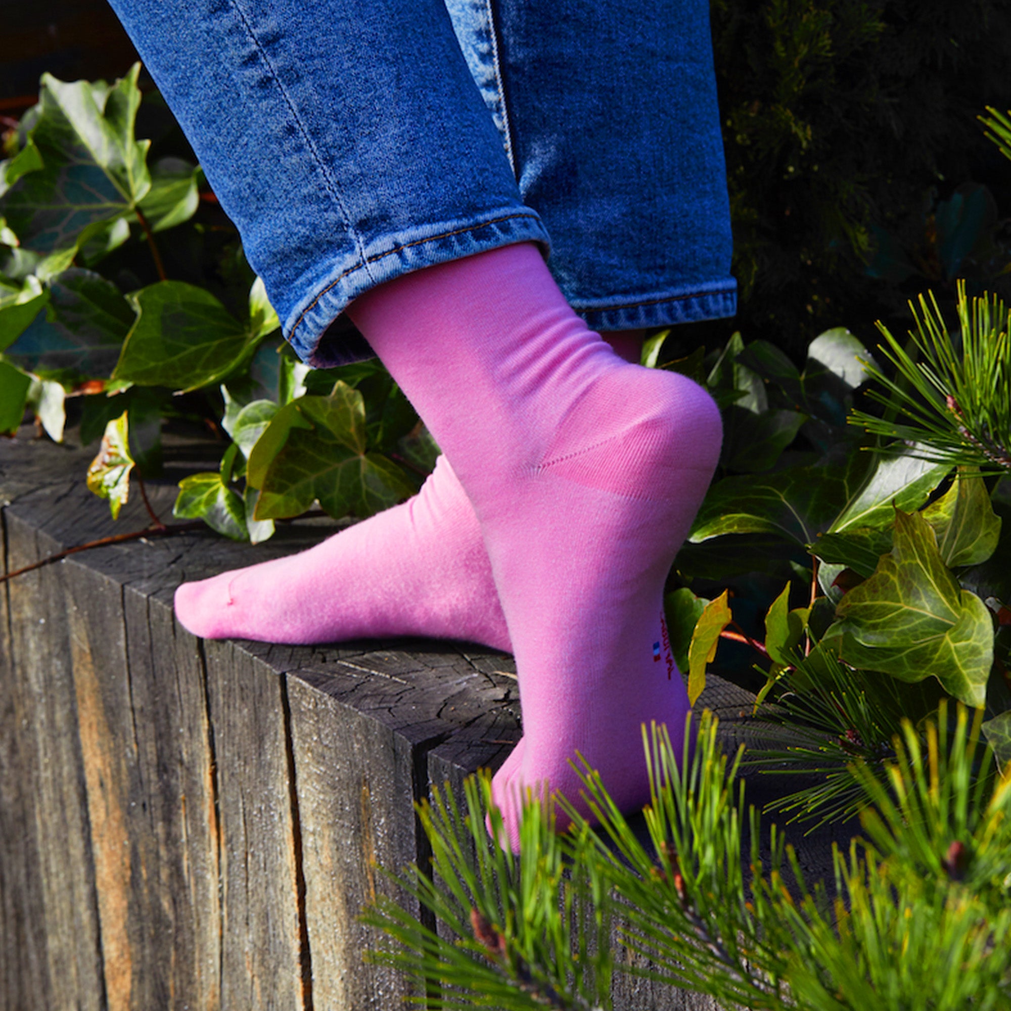 Socquettes en coton rose bonbon - Unies jersey