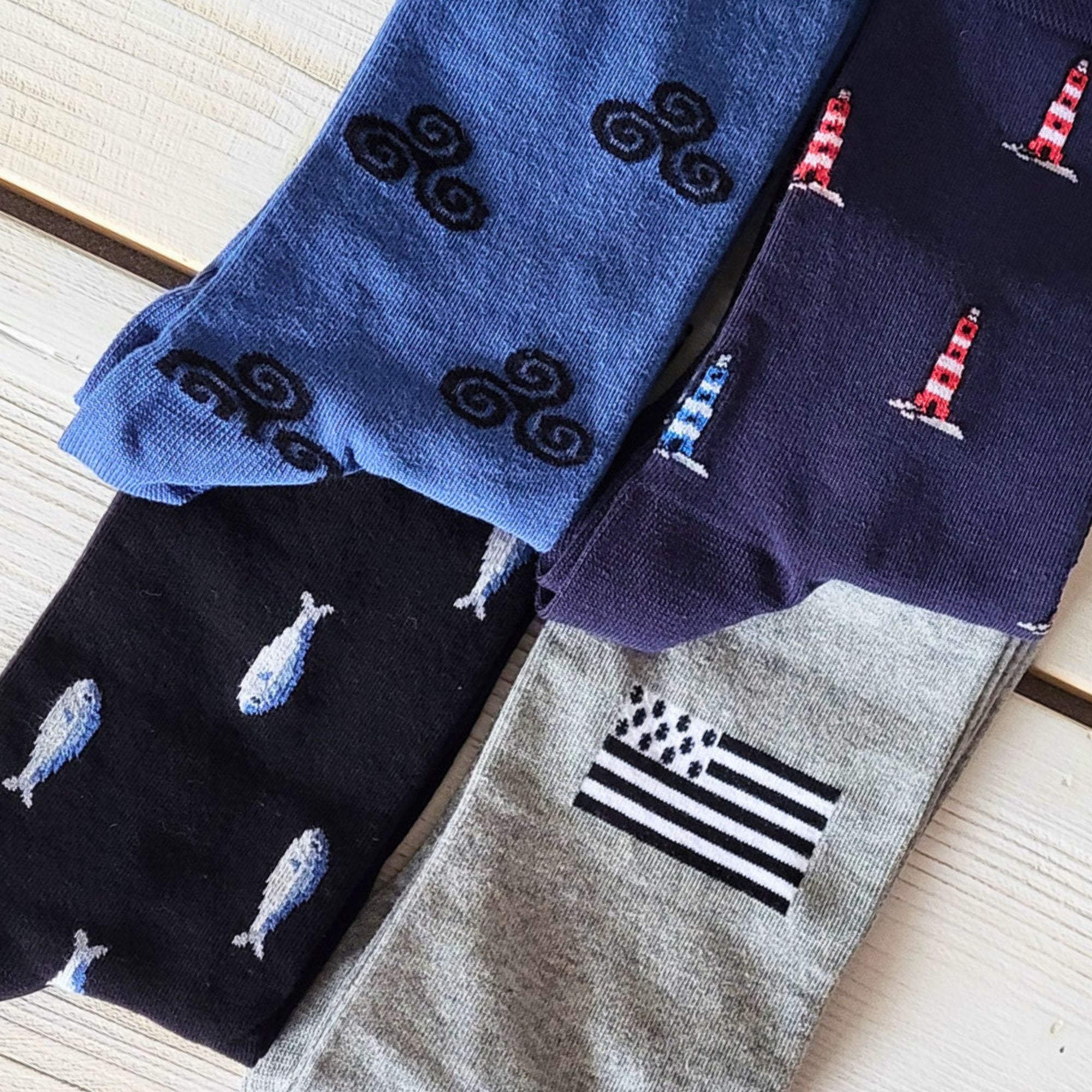 Chaussettes coton noir sardines femme