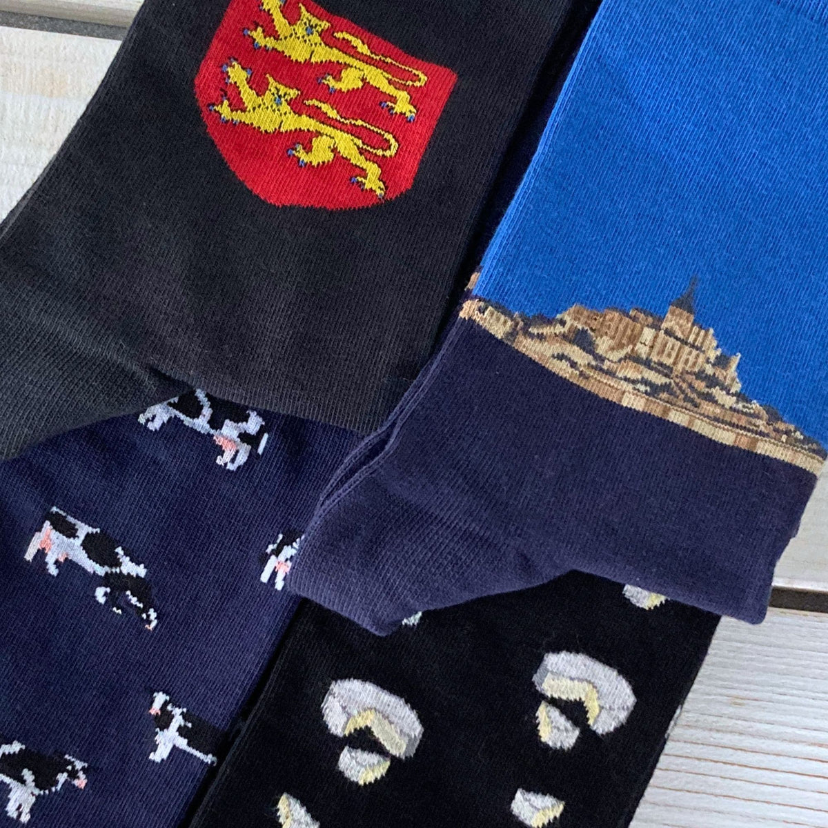 Chaussettes coton anthracite blason normand femme