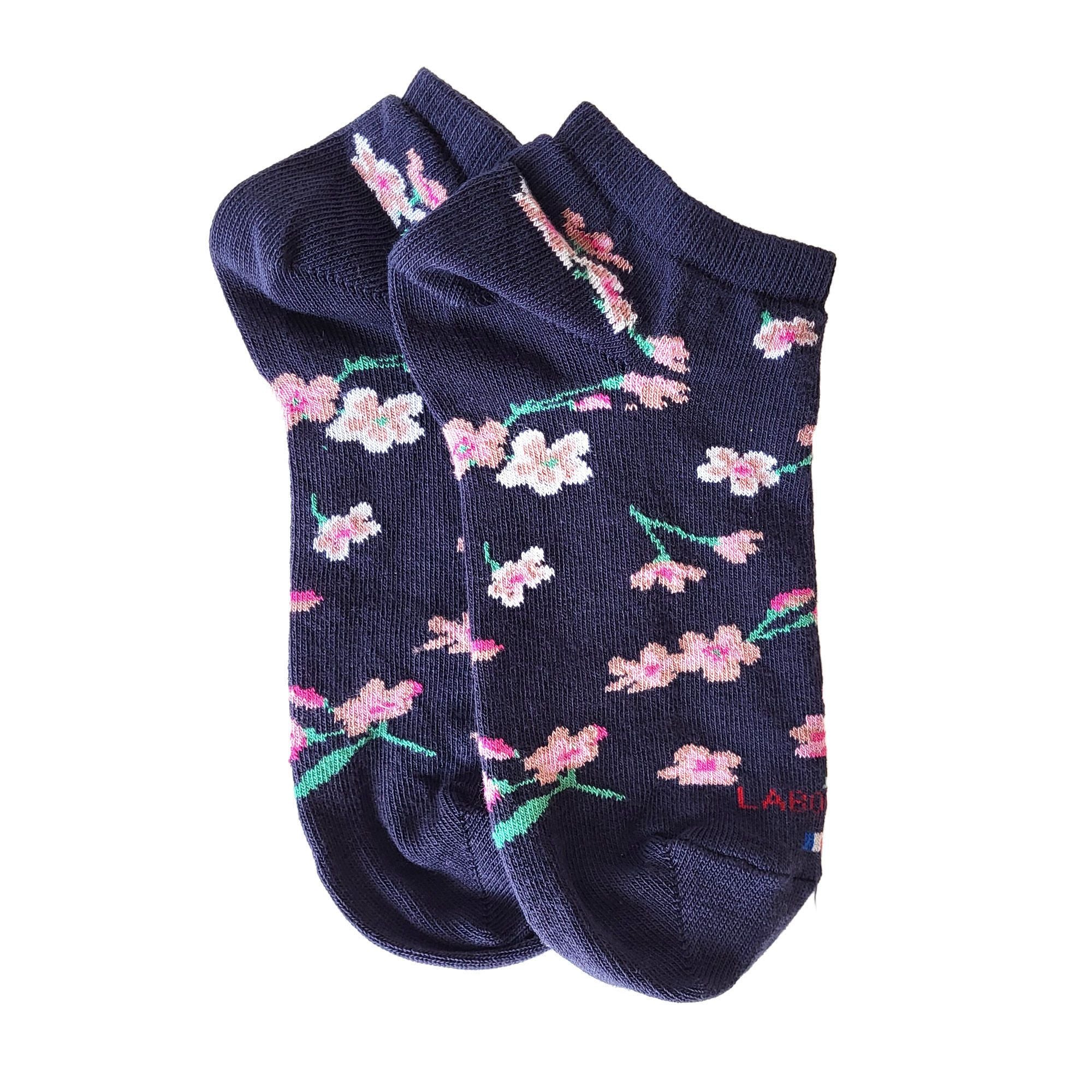 Mini-socquettes coton marine fleurs enfant