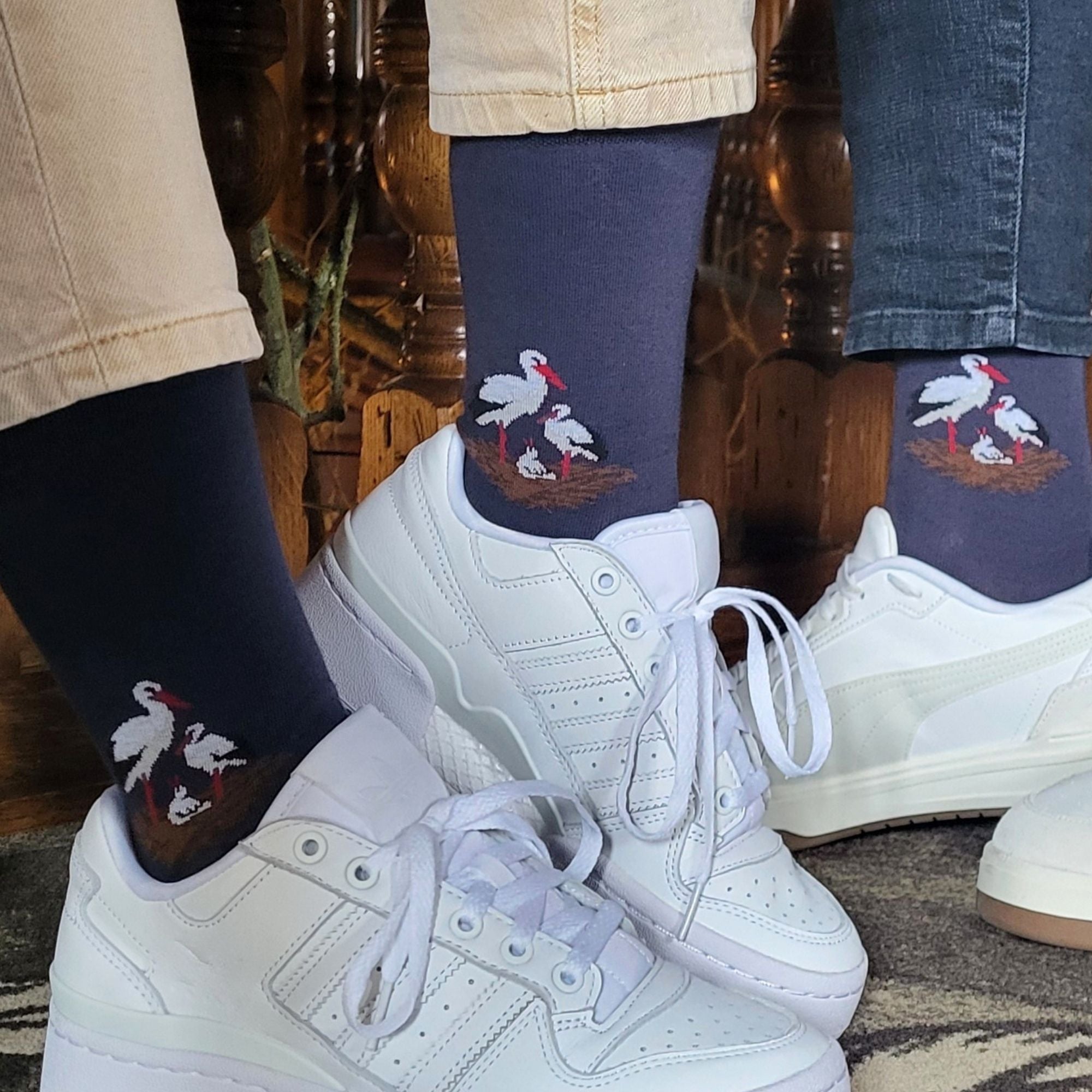Chaussettes marine nid de cigognes femme