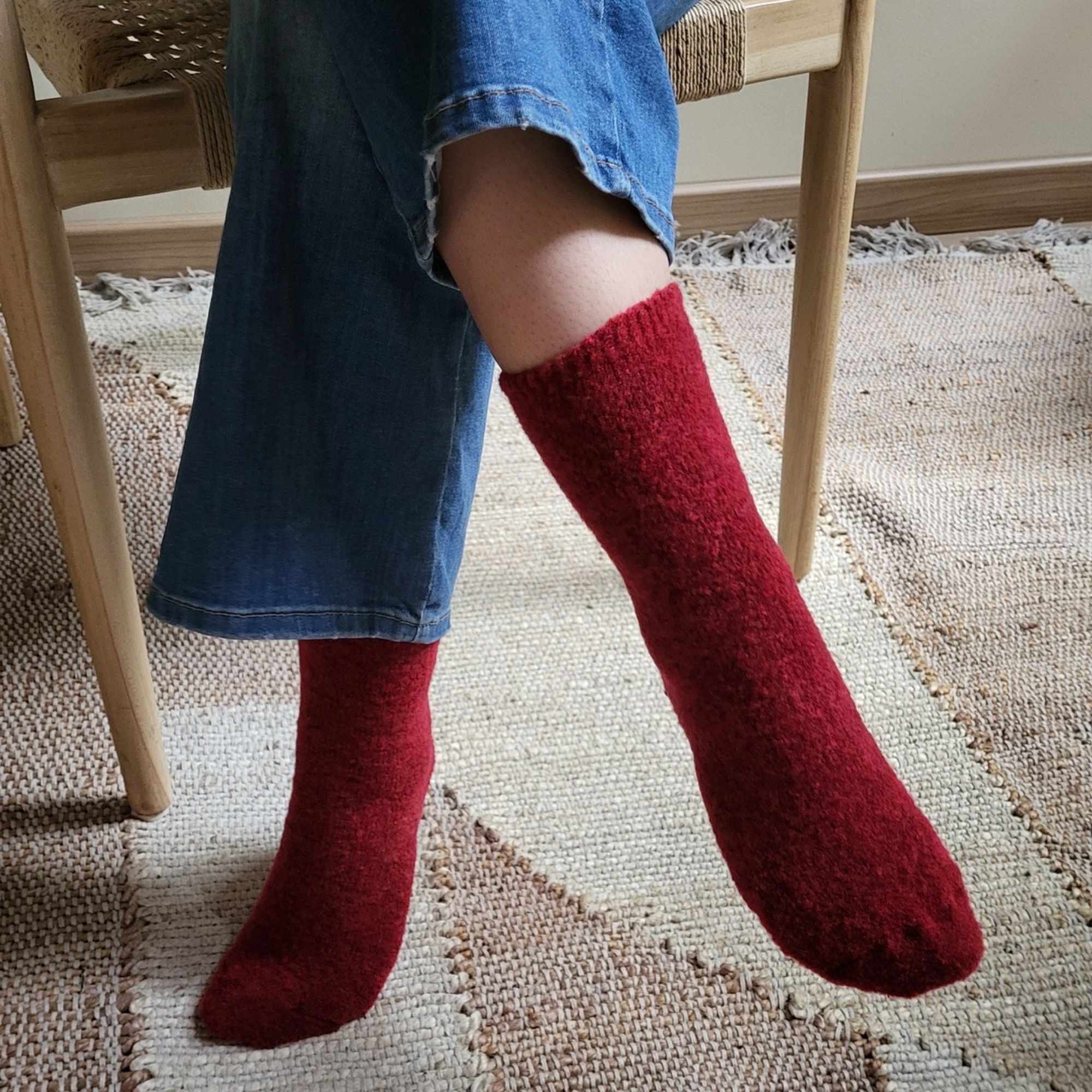 Chaussettes en laine mérinos Rouge - Polaire Bouclette