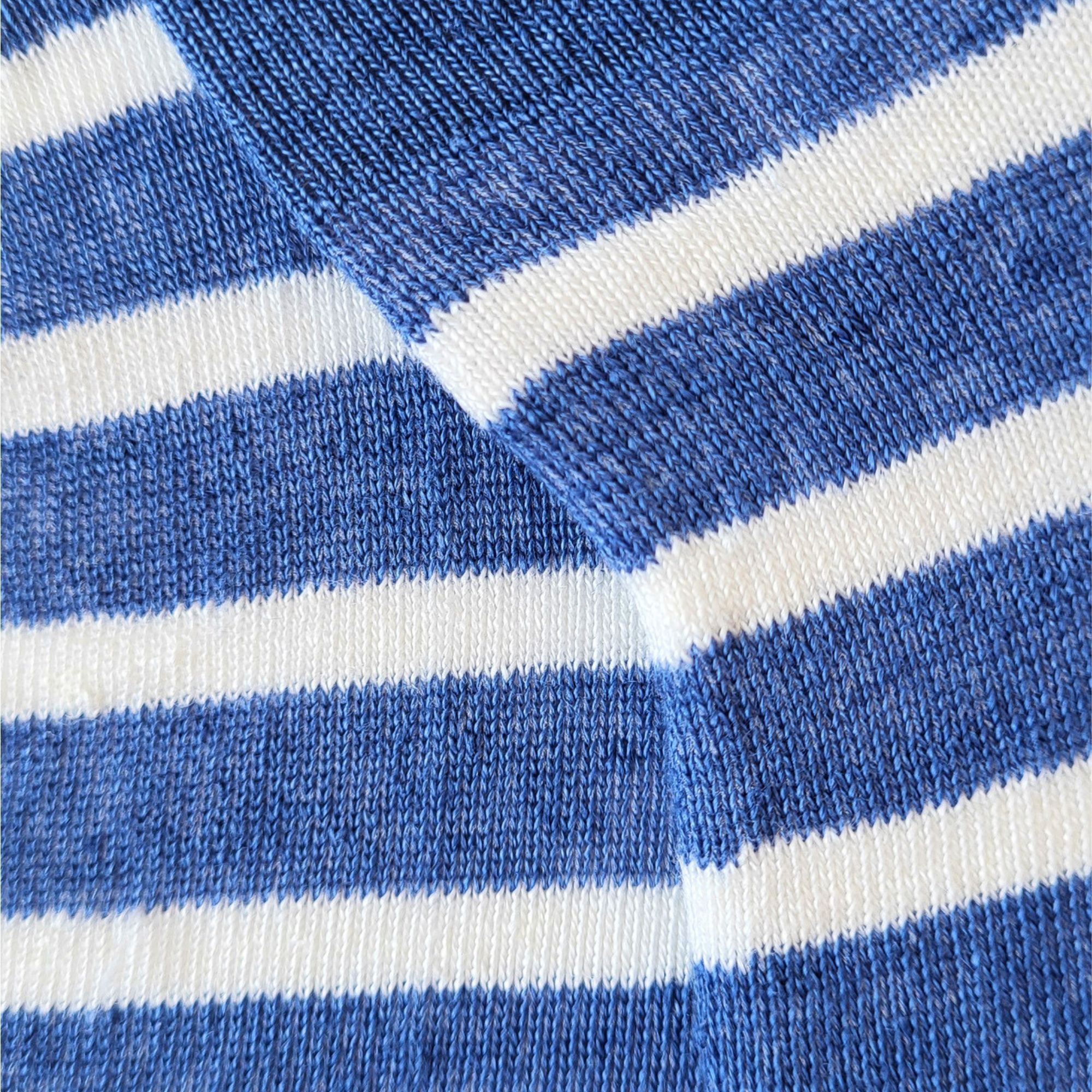 Mini-socquettes en lin rayé bleu blanc femme
