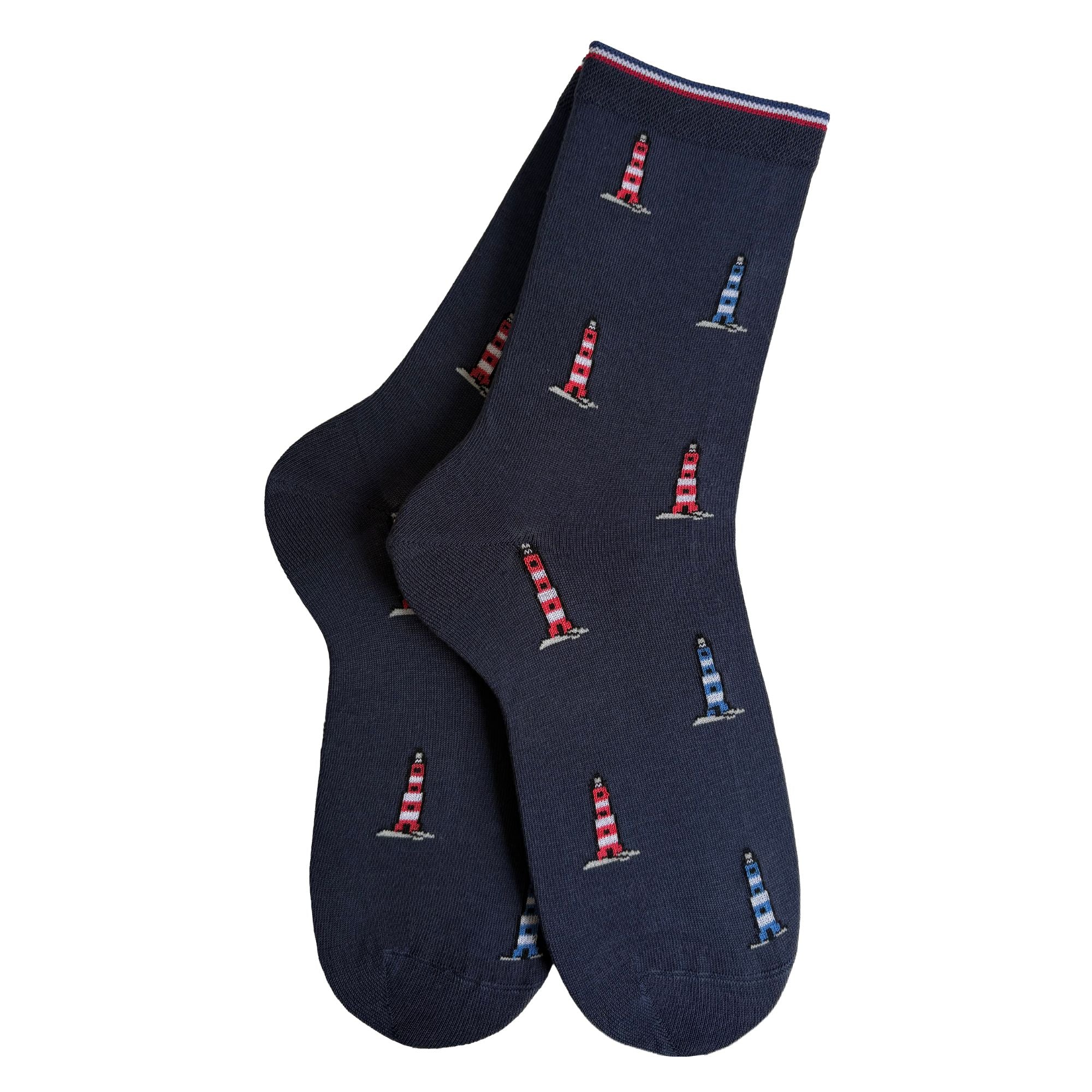 Chaussettes coton bleu marine phares femme