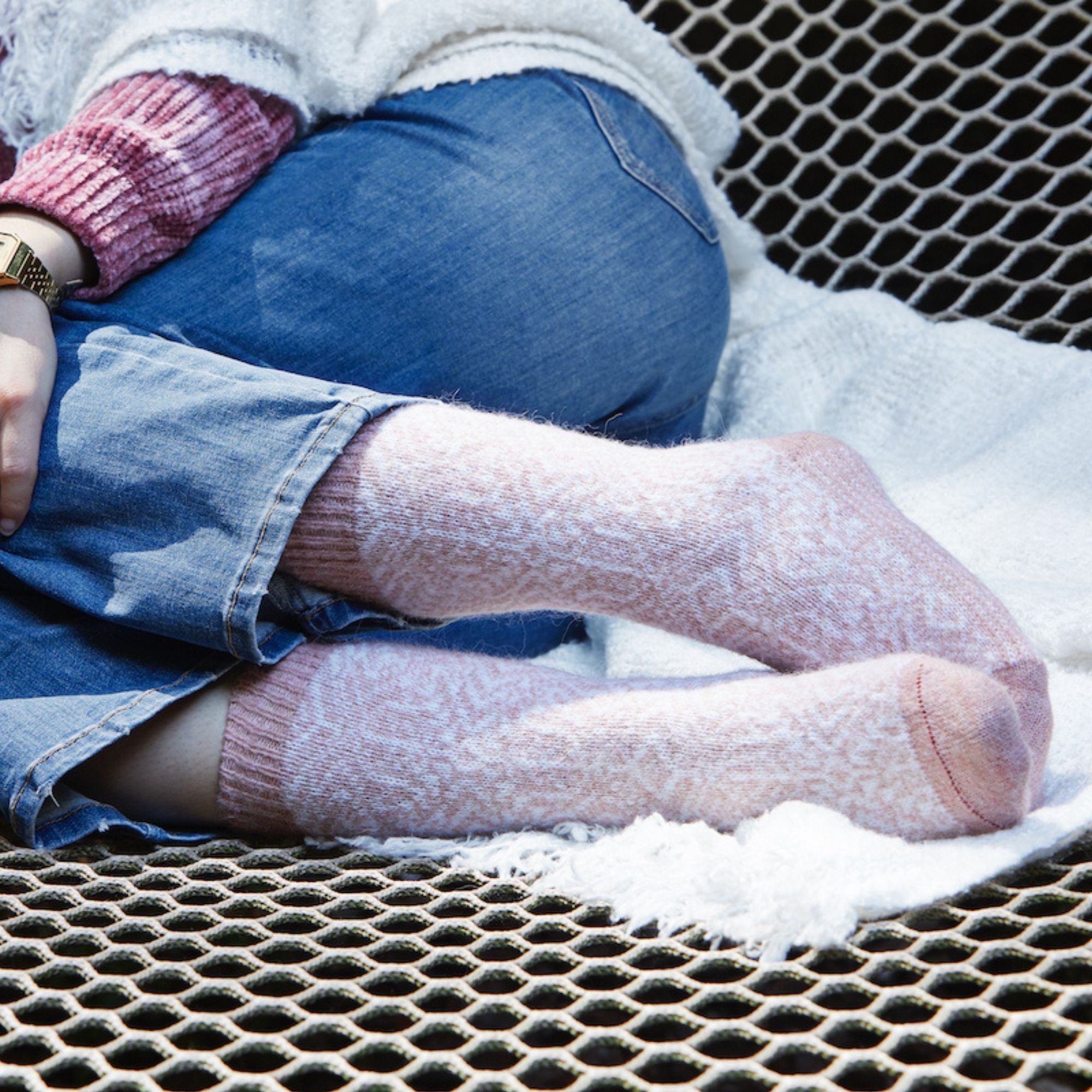 Chaussettes laine rose motif norvégien