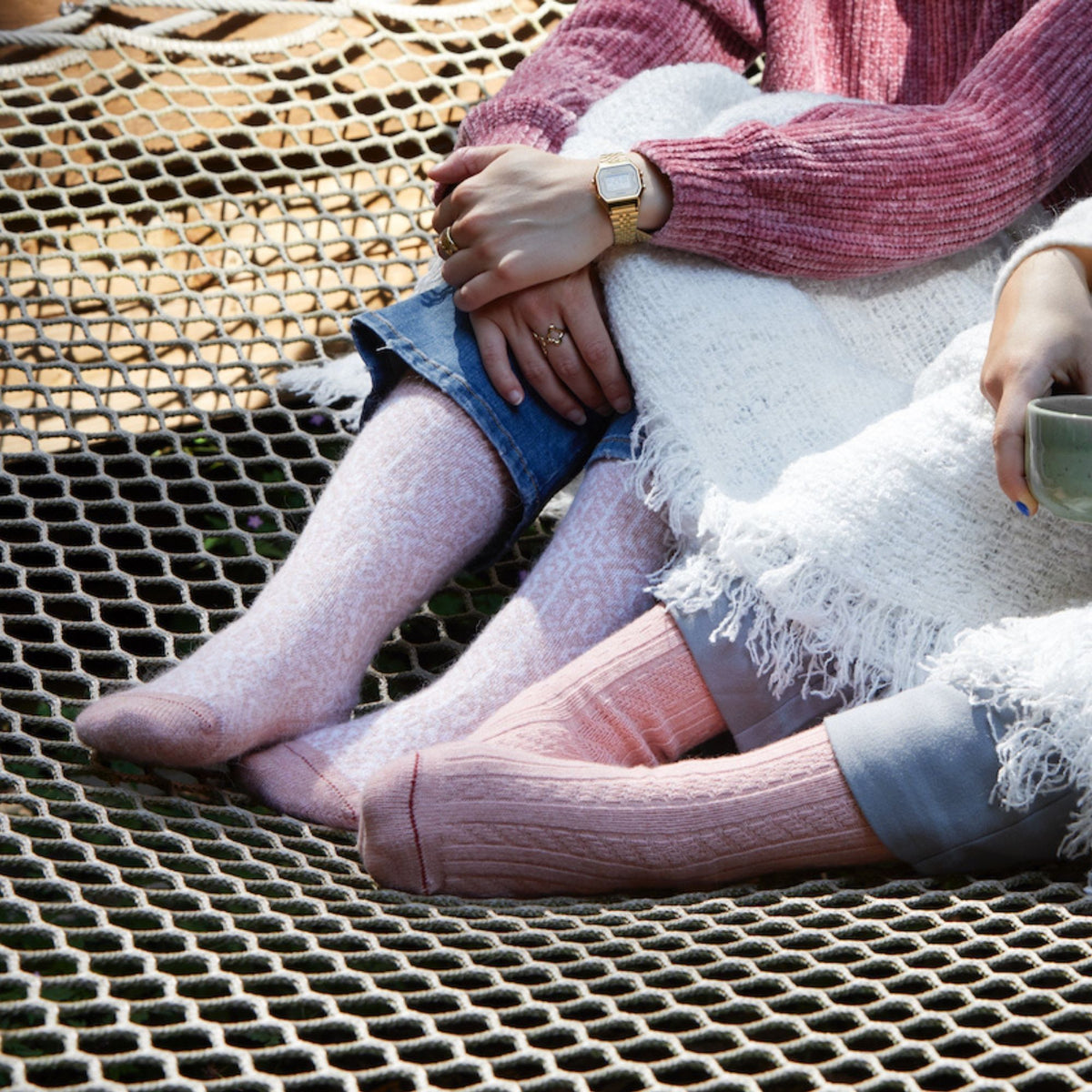 Chaussettes laine rose motif norvégien